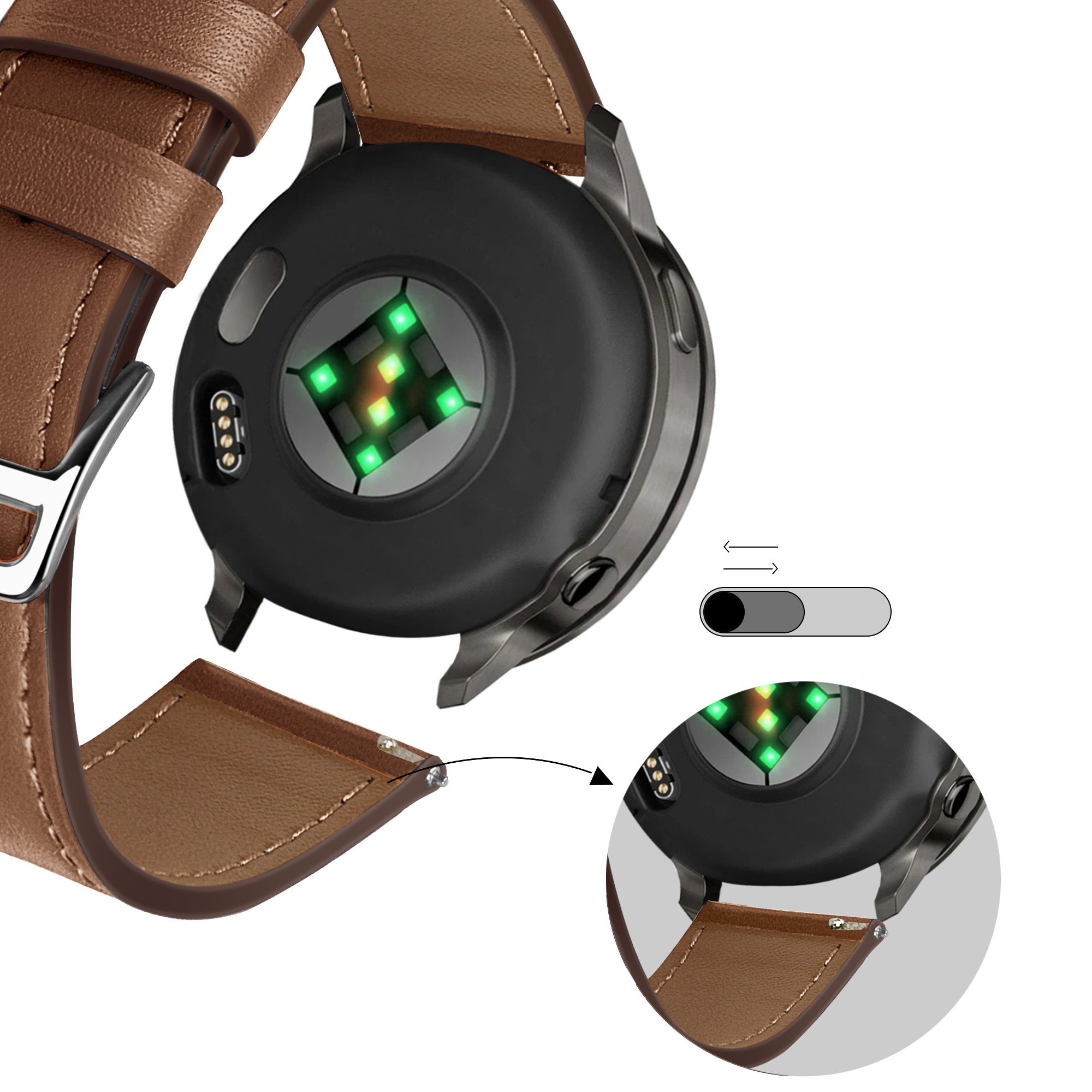 Bandz Garmin Forerunner 255s Leather Strap 'Deluxe' (Brown)