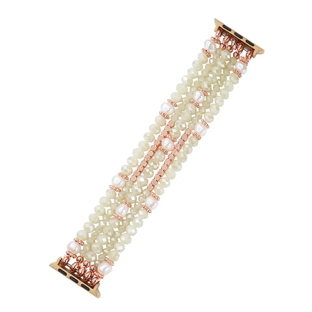 Metal Beaded Crystal Strap, cream