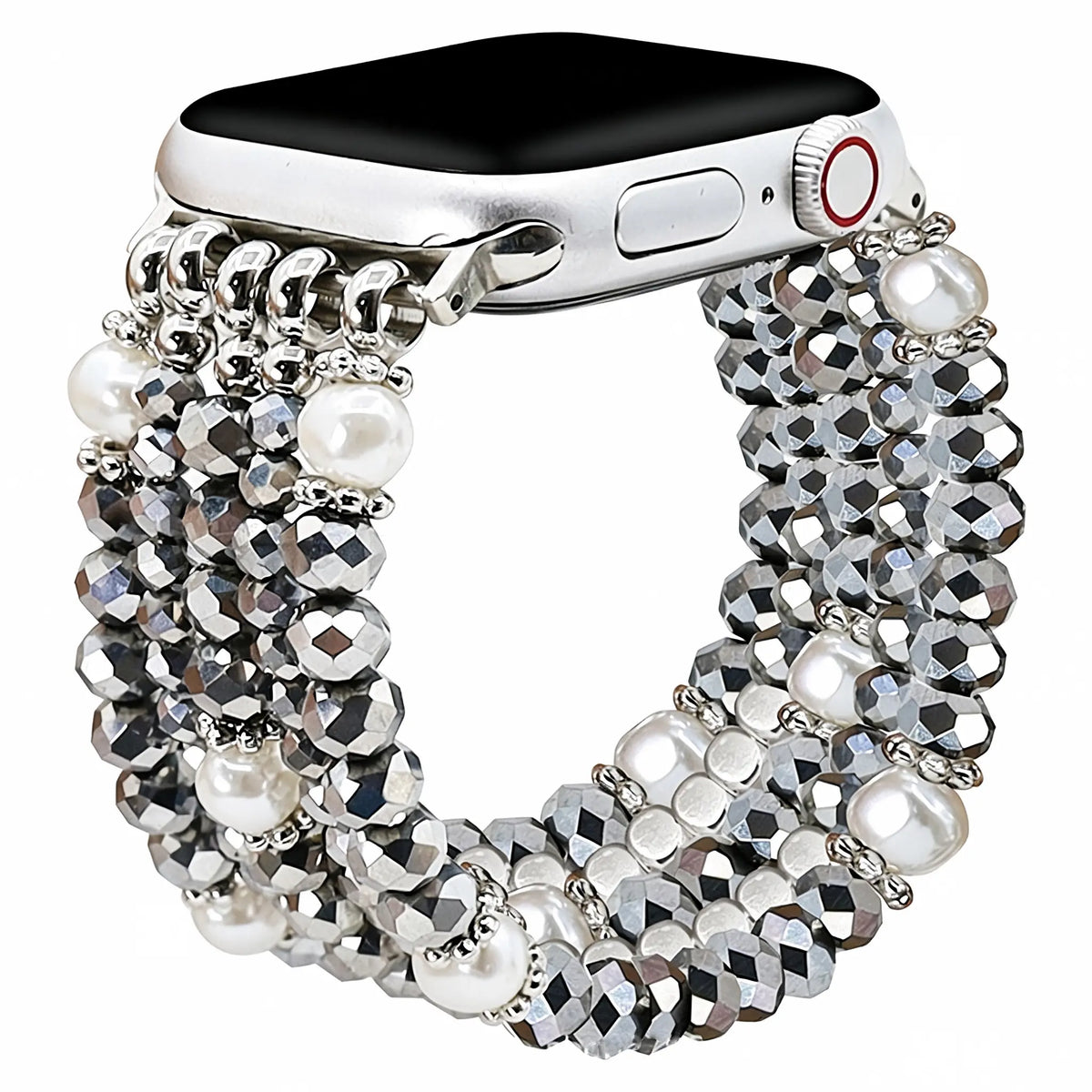 Metal Beaded Crystal Strap, silver