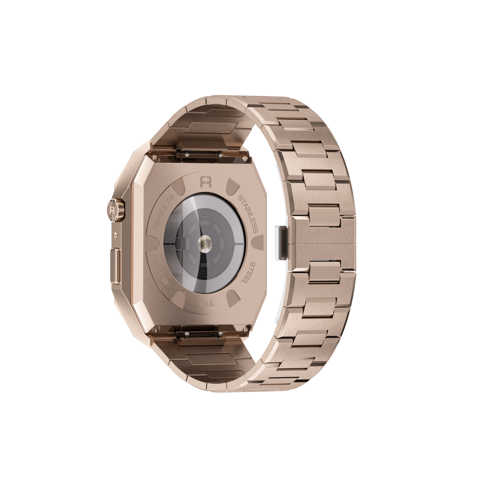 Reqior Apple Watch 45mm Case with Steel Strap 'Nautilus' (Rose Gold)