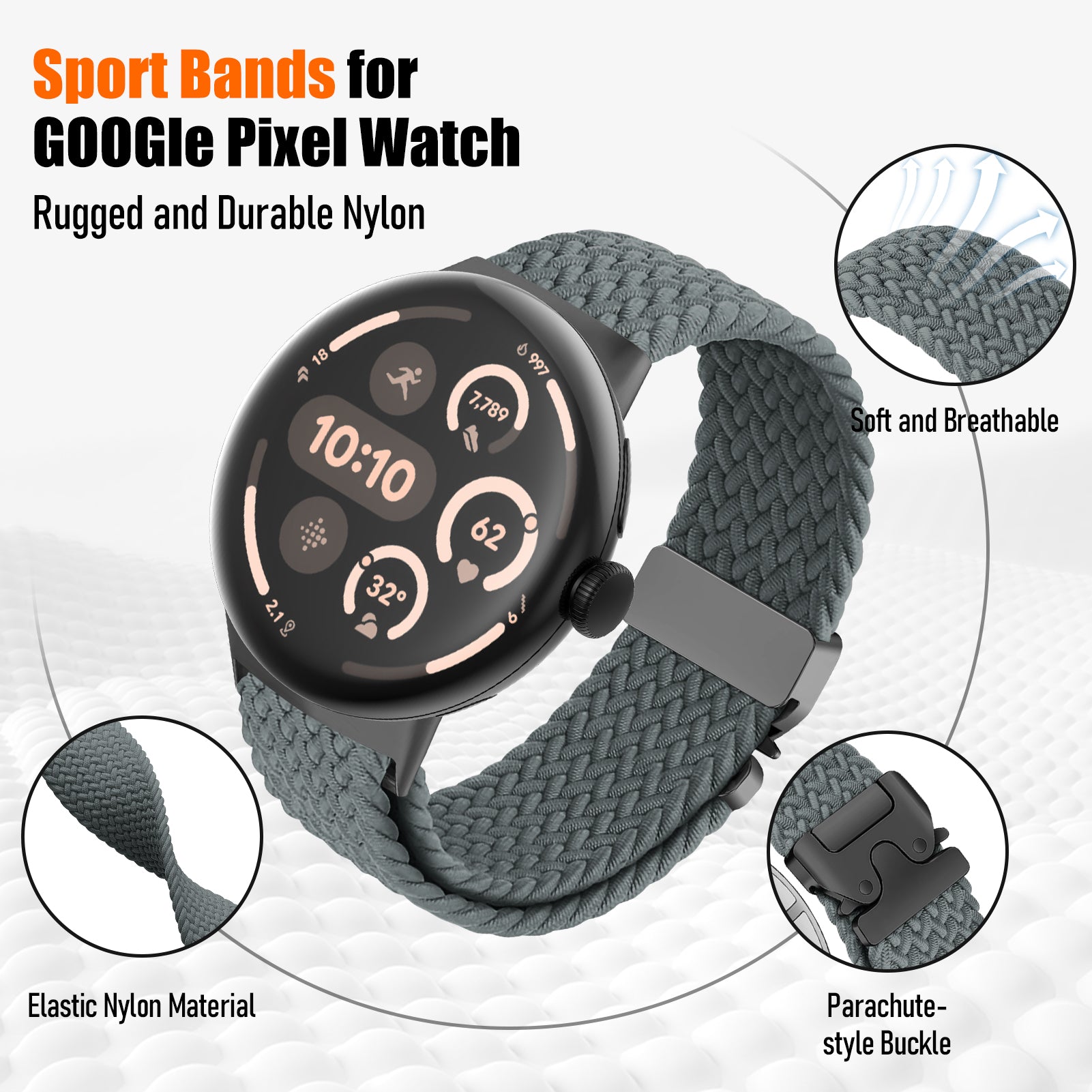 Bracelet tressé à maillons-P Google Pixel Watch 4 - 45mm (gris)