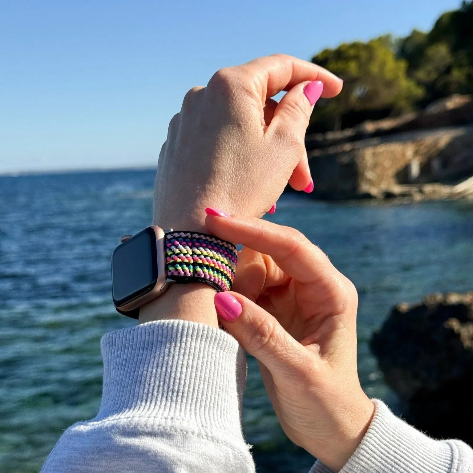 Bracelet élastique Apple Watch (rayures colorées)