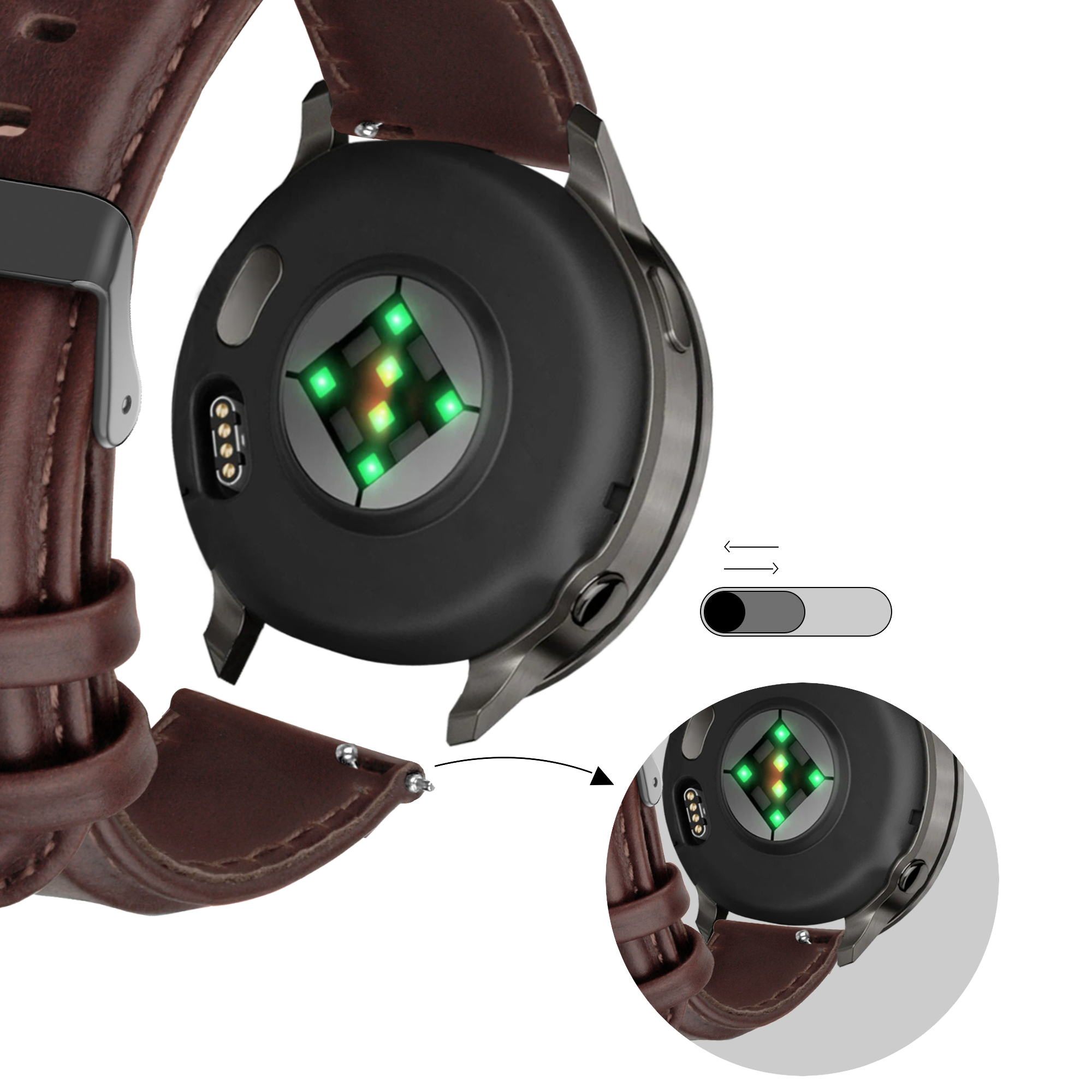 Bandz Garmin Vivoactive 6 Leather Strap 'Classic' (Dark Brown)