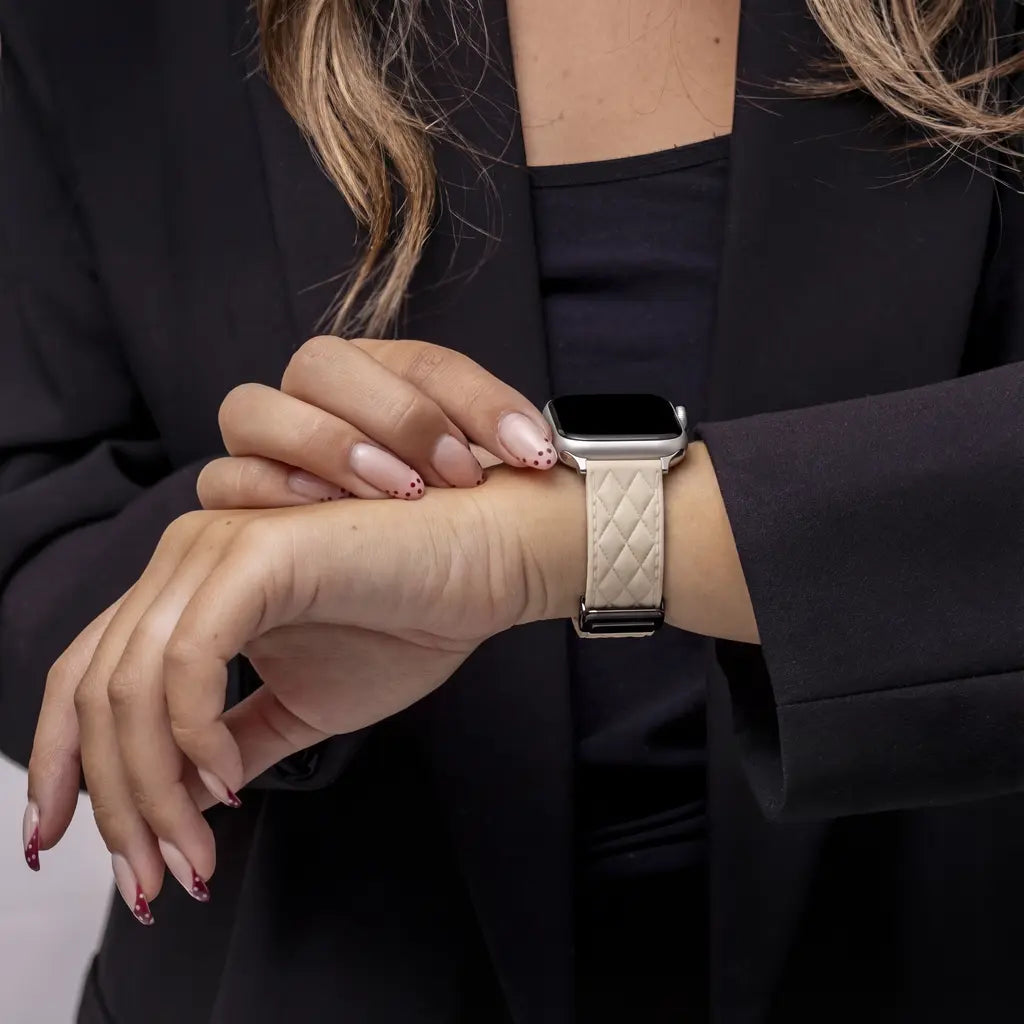 Apple Watch D-buckle siliconen diamond bandje (beige)