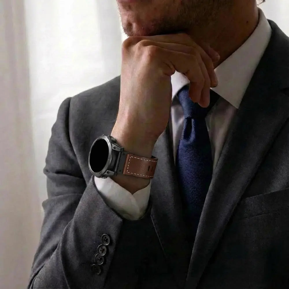 Bracelet cuir premium Garmin Instinct 3 - 50mm (marron foncé)