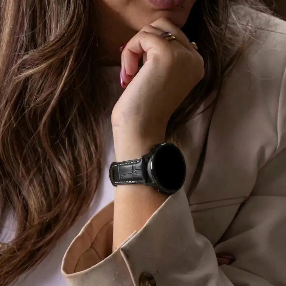 Bandz Garmin Approach S42 Leather Strap Crocodile Grain (Black)