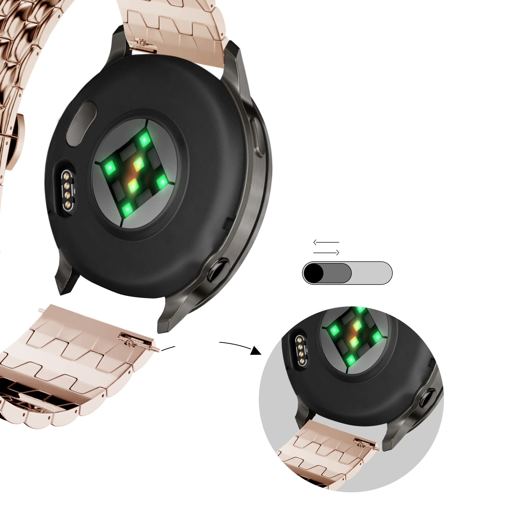 Bandz Bracelet acier 'Dragon' Garmin Bounce 2 (or rose)