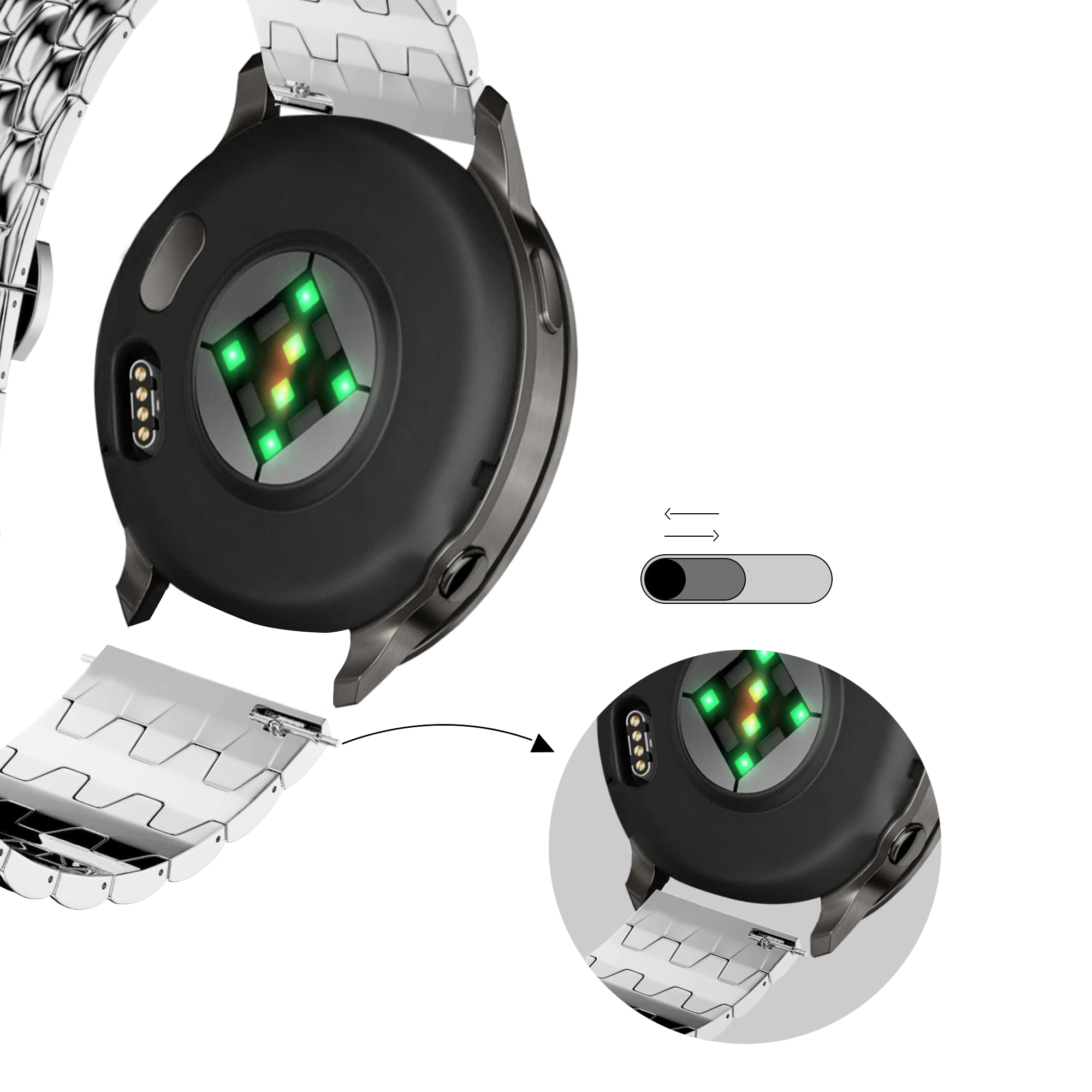 Bandz Bracelet acier 'Dragon' Garmin Approach J1 (argent)