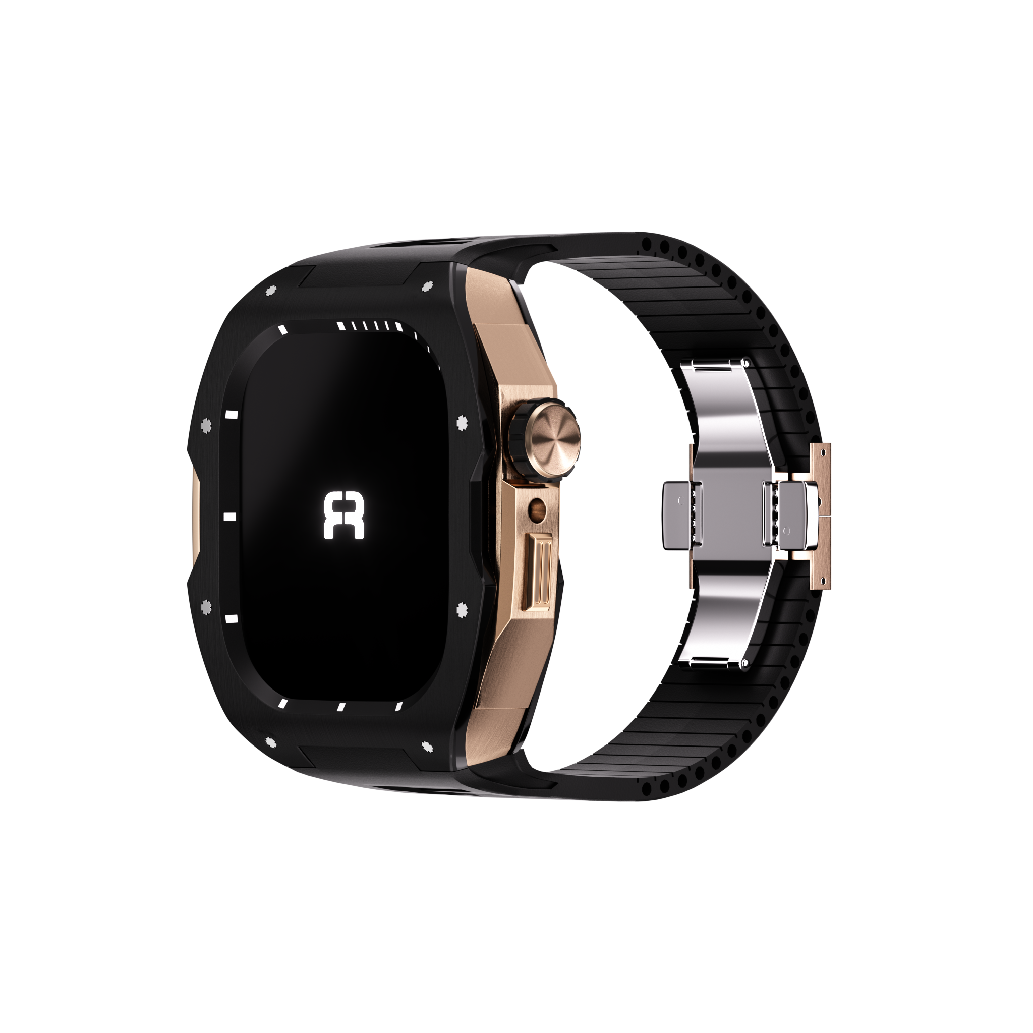 Reqior Boîtier avec bracelet en caoutchouc Apple Watch 45mm (noir/rose or)