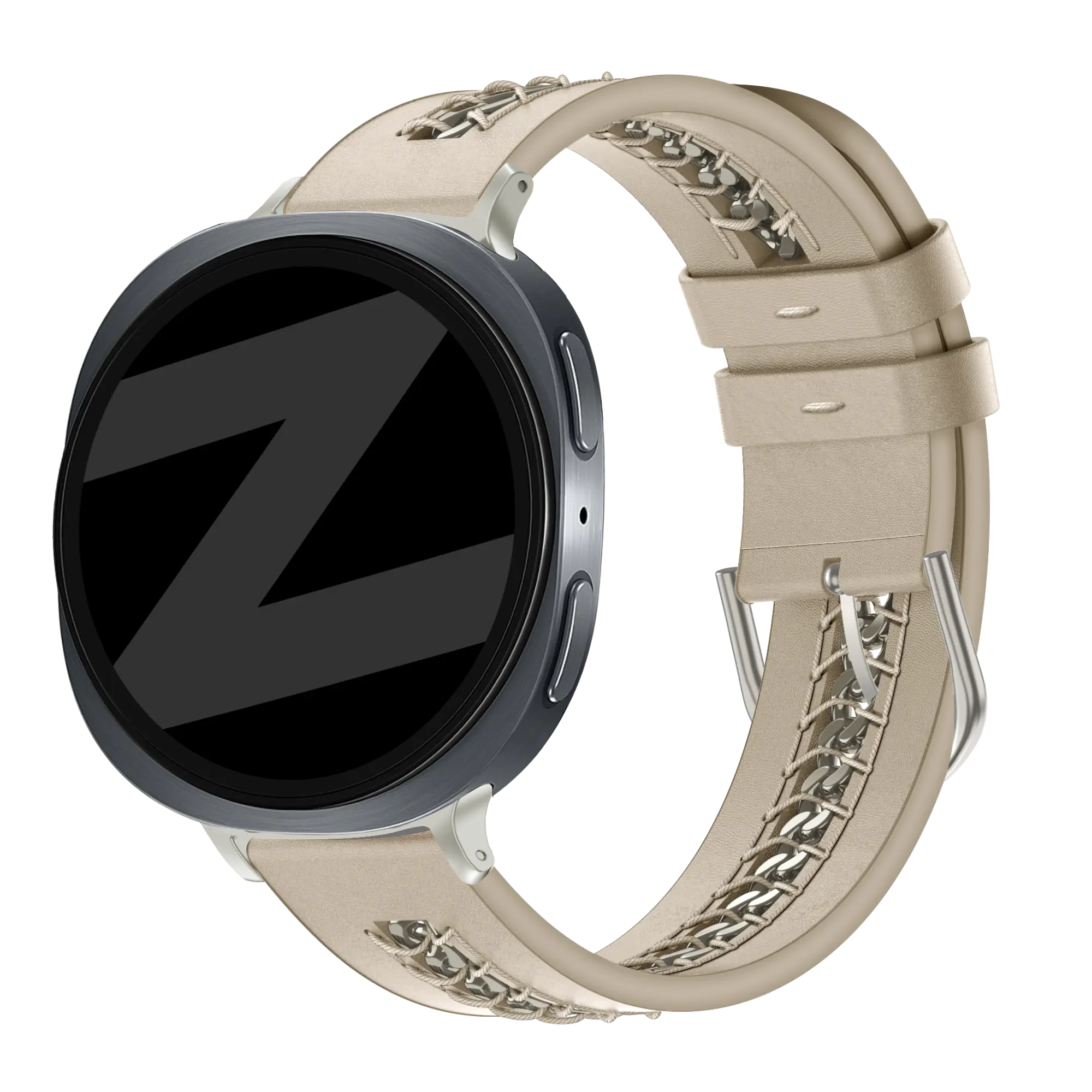 Bandz Samsung Galaxy Watch 8 - 44mm Leather Strap 'Chains' (Beige)