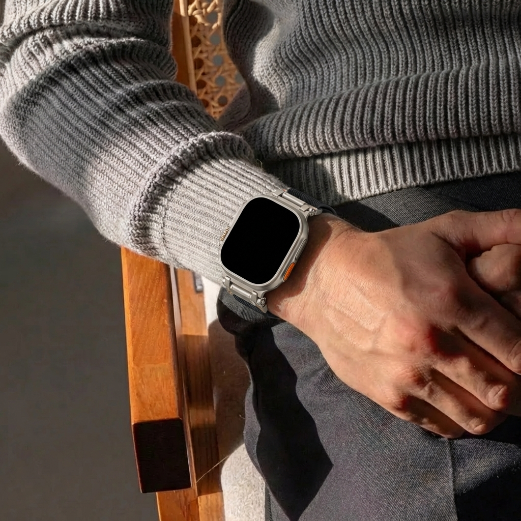 Bracelet polyester 'Explorer' Apple Watch Ultra (noir avec titane)
