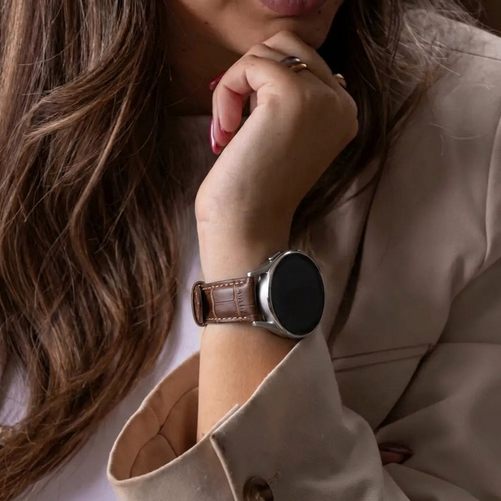 Samsung Galaxy Watch 7 - 40mm Leather Crocodile Grain Strap (Brown)