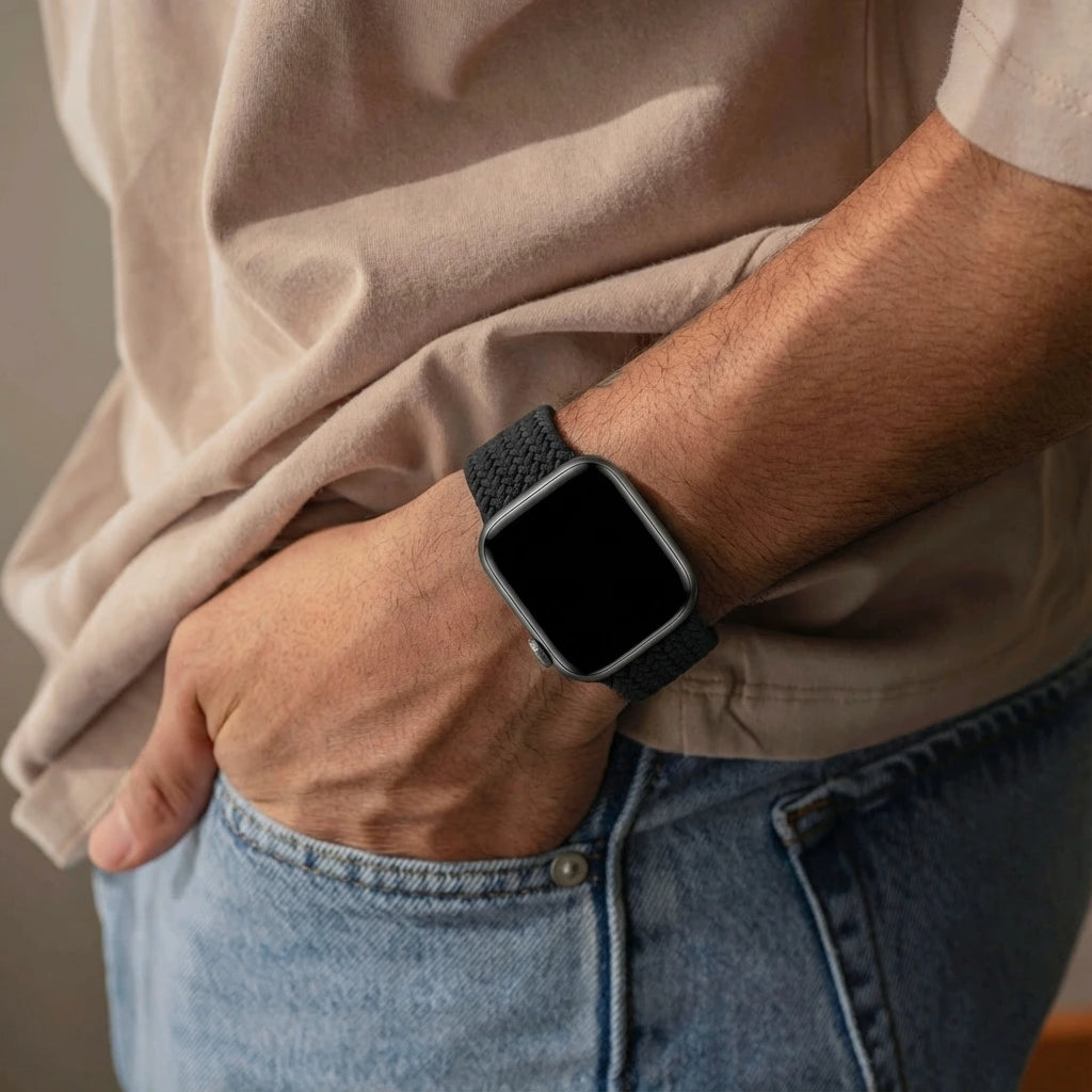 Bracelet nylon tressé Apple Watch (noir)