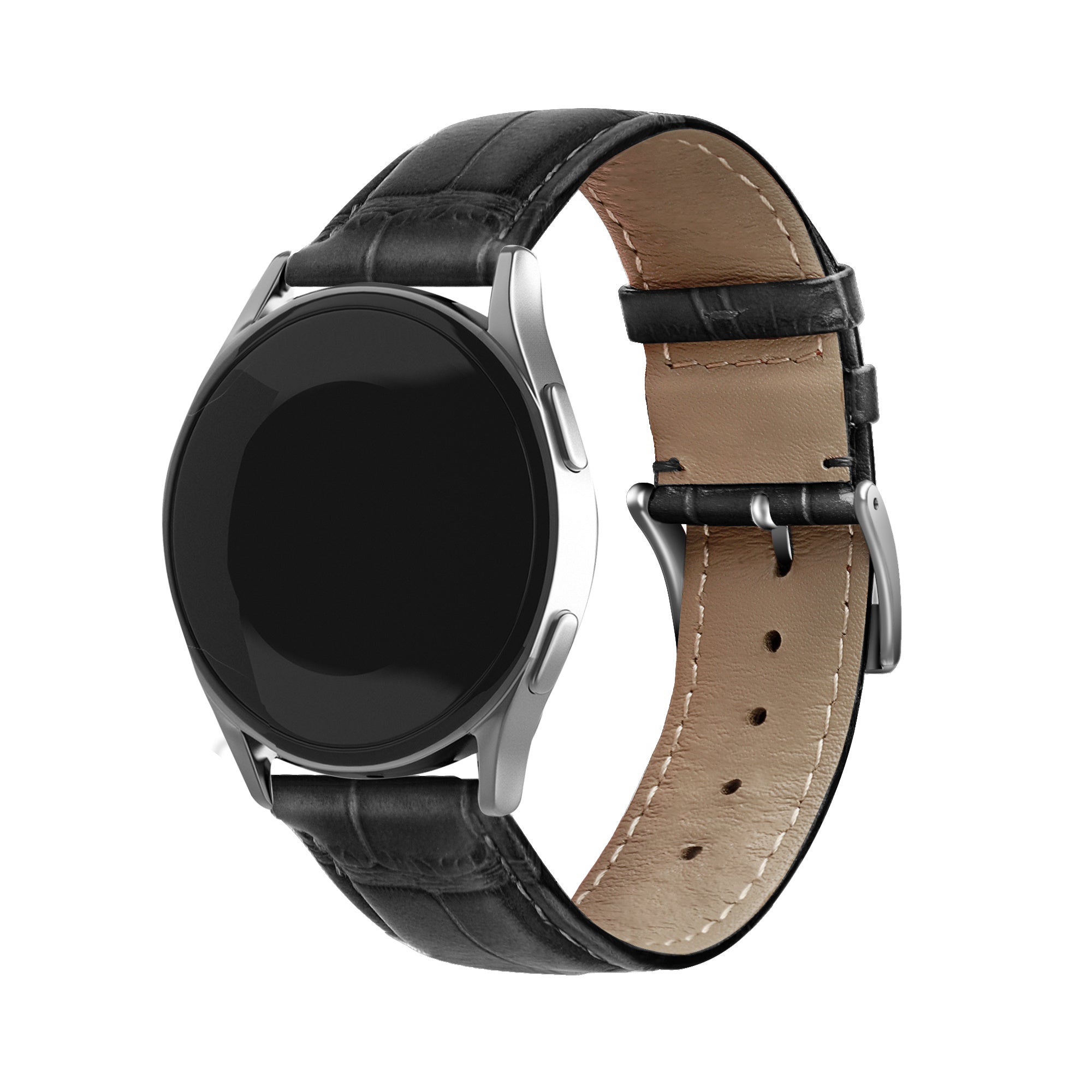 Bracelet cuir granulé de crocodile Oppo Watch X (noir)