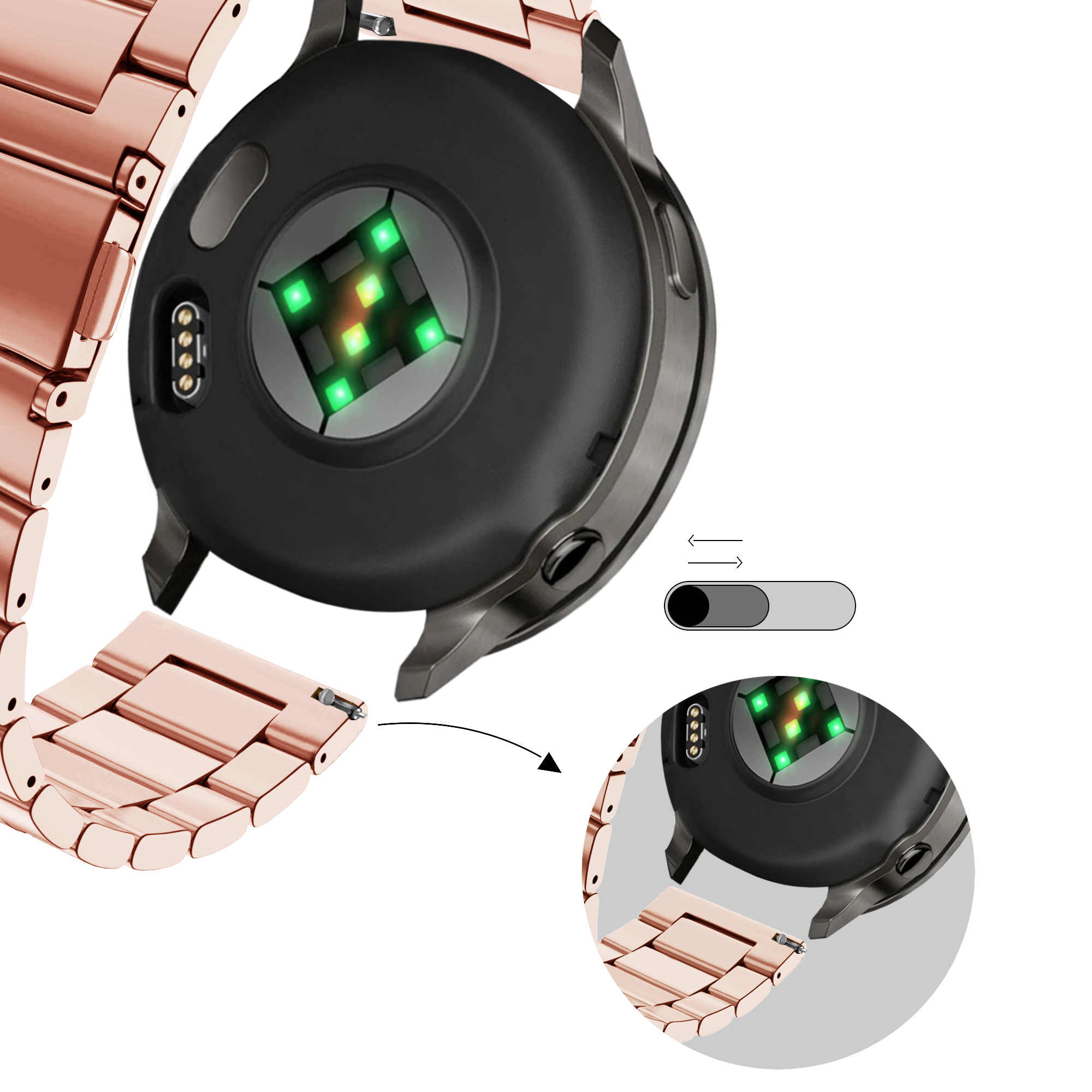 Bandz Bracelet acier 'Classic' Garmin Vivoactive 3 (rose)