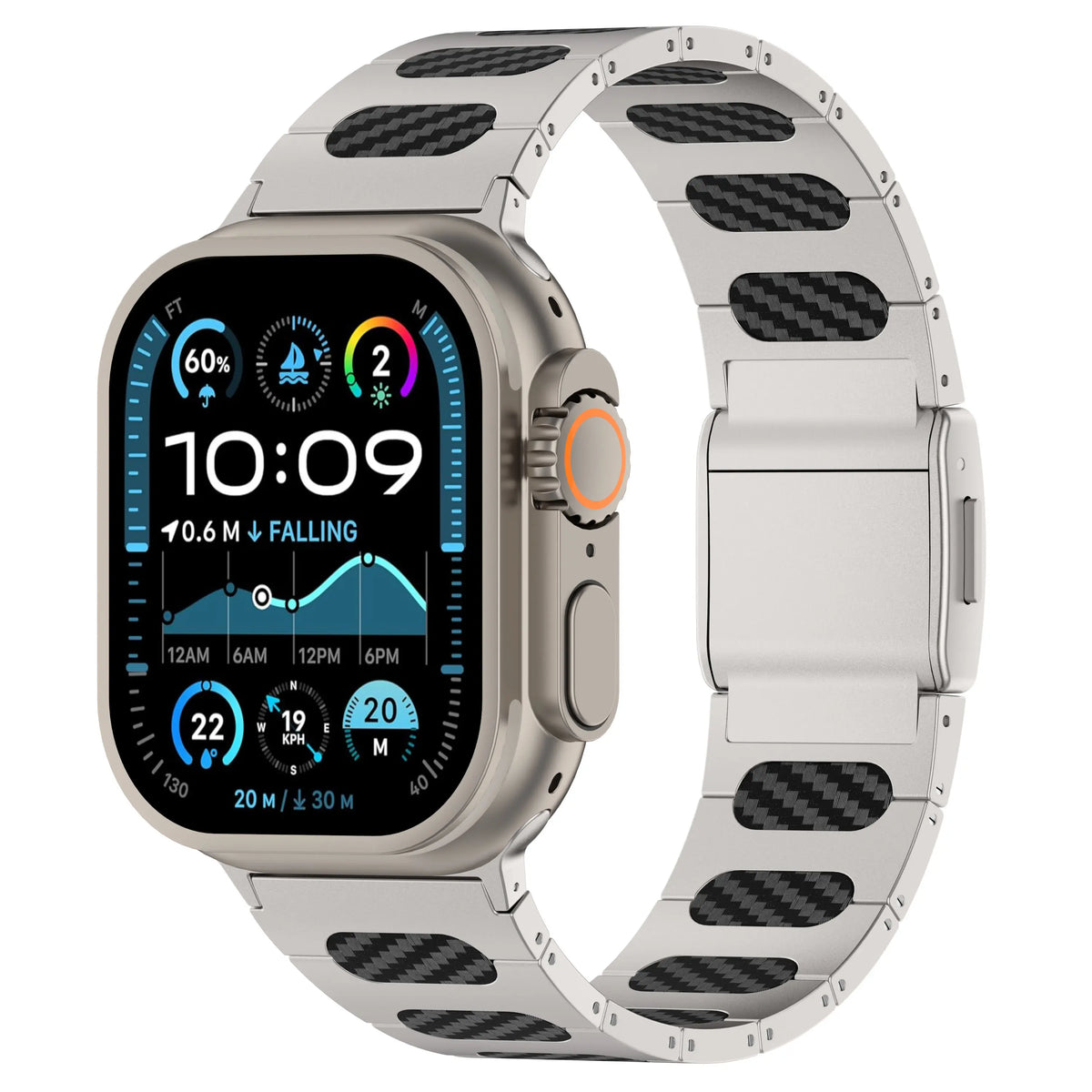 Bracelet acier hybride raffiné Apple Watch (plata/carbono)