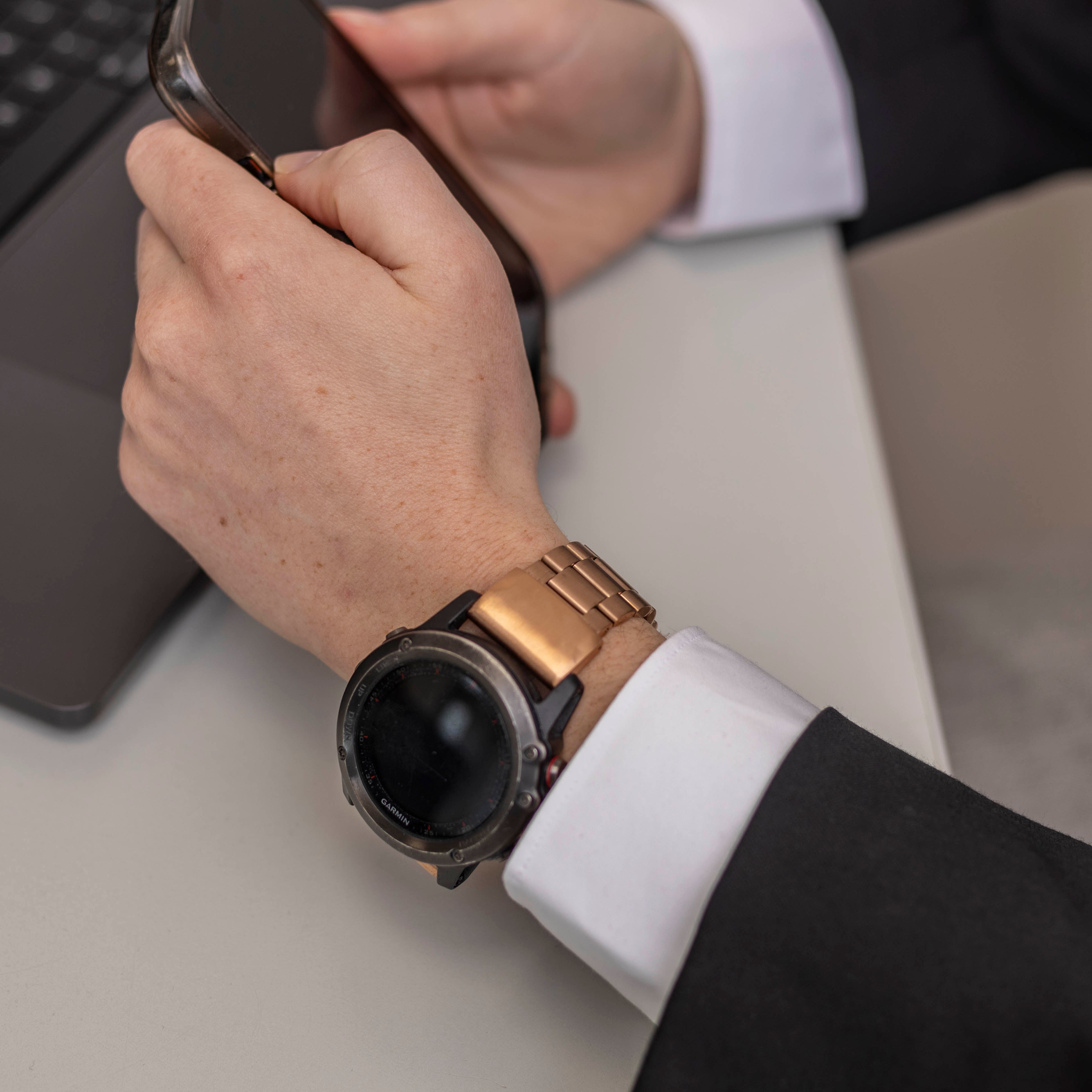 Bracelet acier Garmin Quatix 3 / 6x / 7x Solar (or rose)