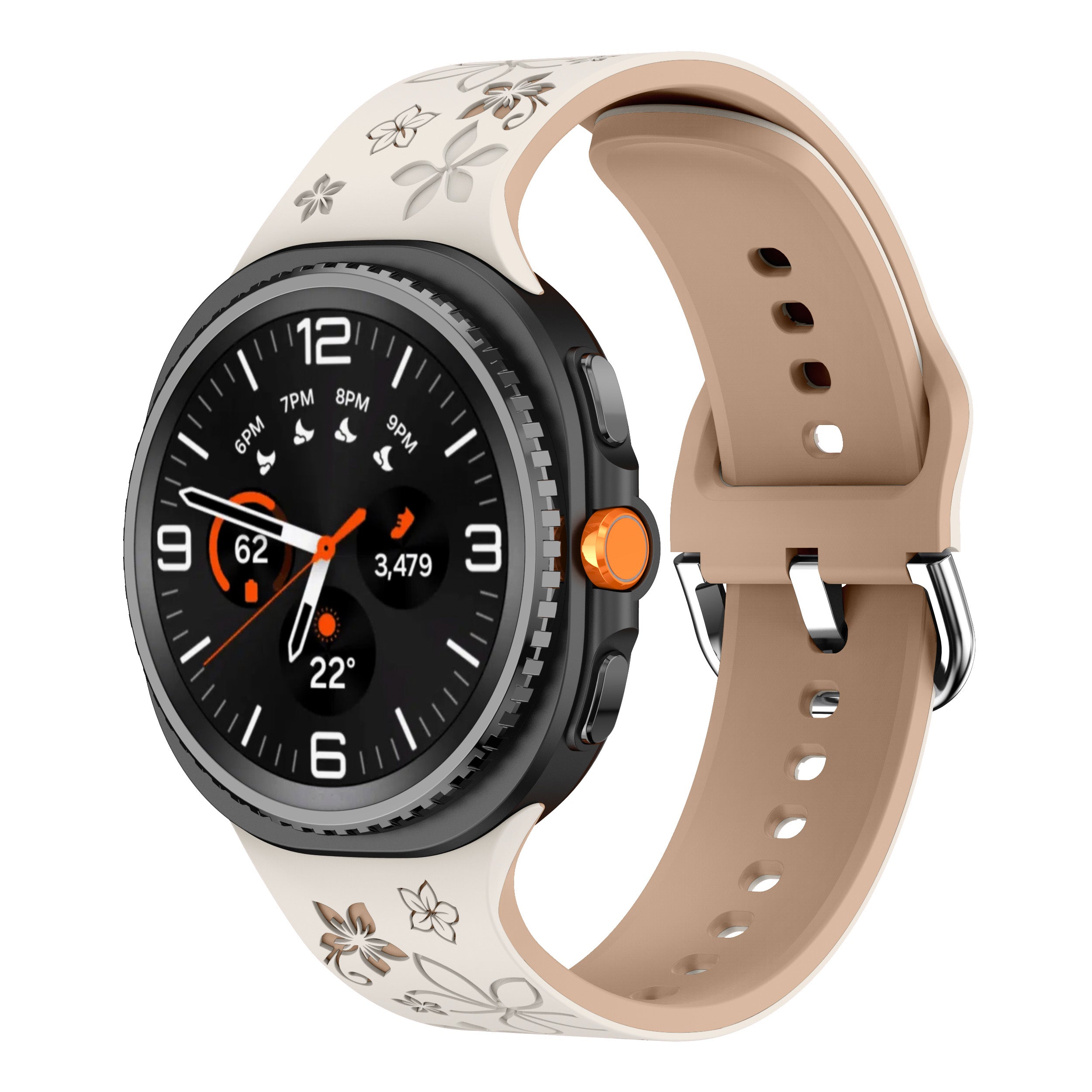 Bracelet silicone avec fleurs Samsung Galaxy Watch 8 - 44mm (lumière stellaire/beige)