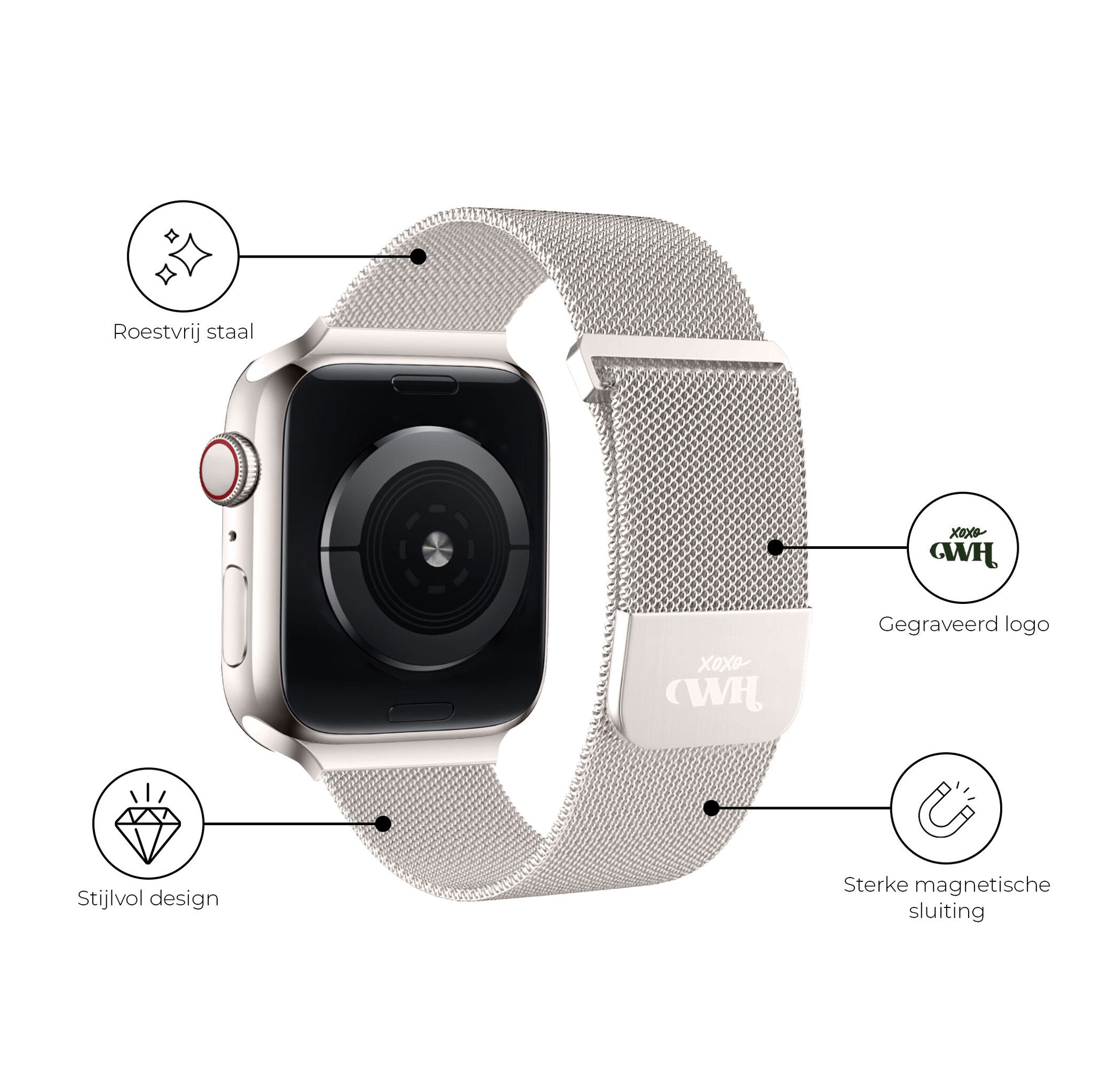 Bracelet milanais xoxo Wildhearts Apple Watch (lumière stellaire)