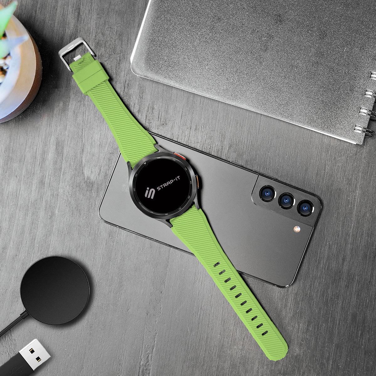 Bracelet silicone tissé Huawei Watch 5 - 46mm (vert clair)