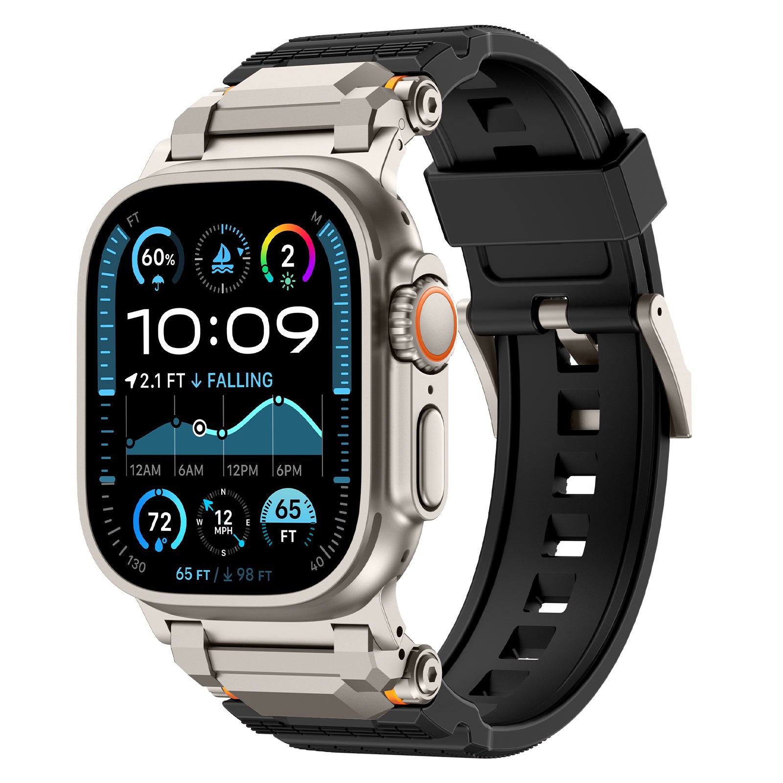 Bracelet silicone 'Adventurer' Apple Watch (noir avec titane)