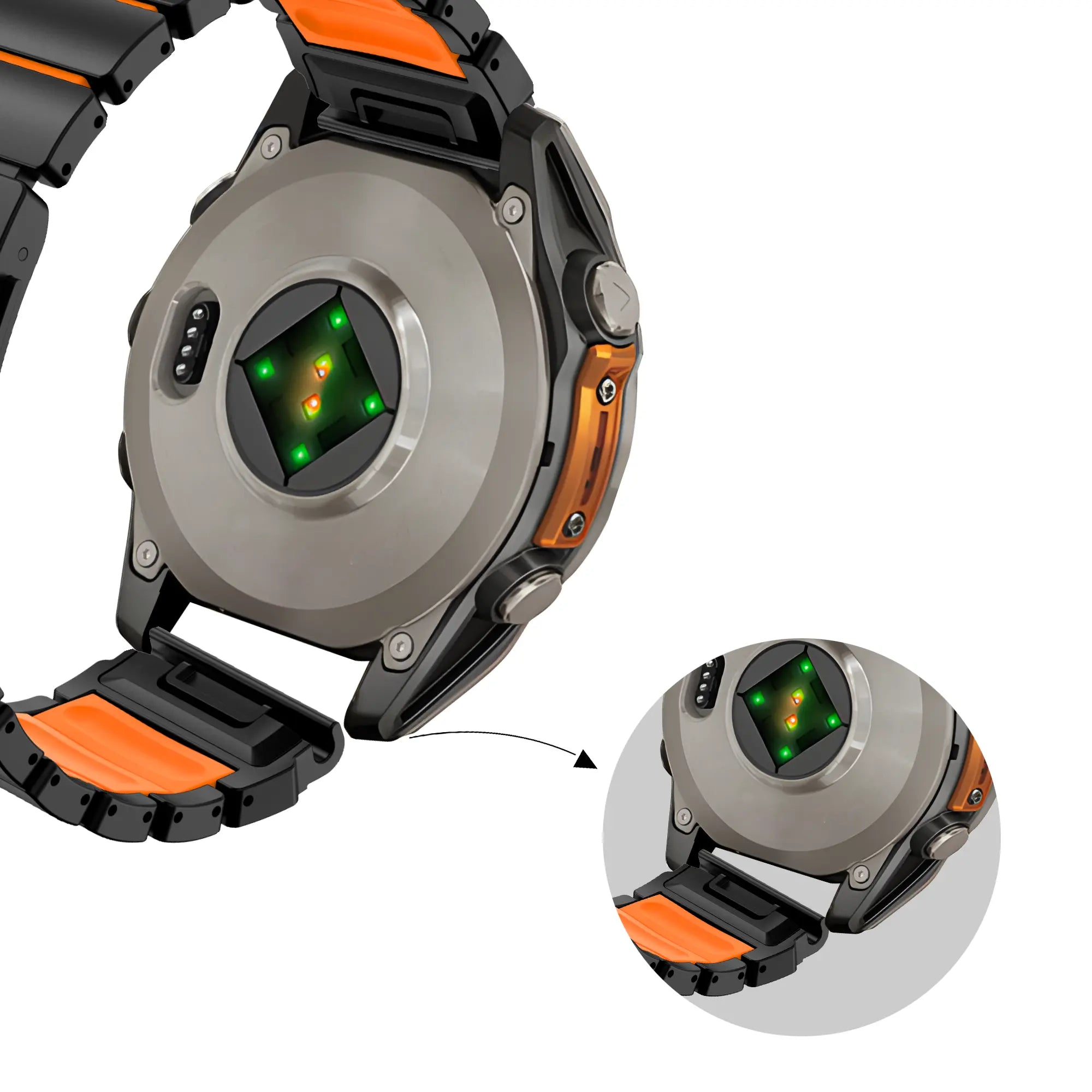 Bandz Bracelet titane 'Hybrid' Garmin Quatix 3/6x/7x (noir/orange)
