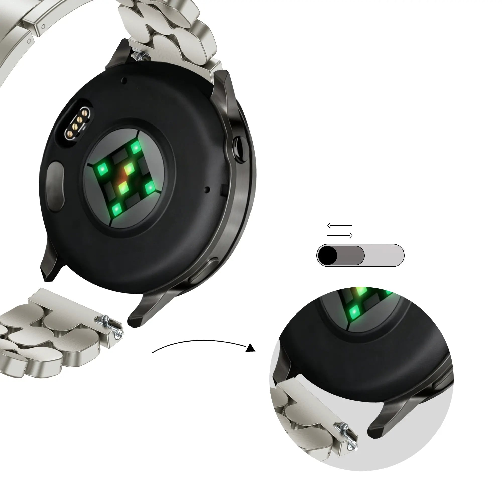 Bandz Bracelet acier 'Oval' Garmin Vivoactive 4s (lumière stellaire)