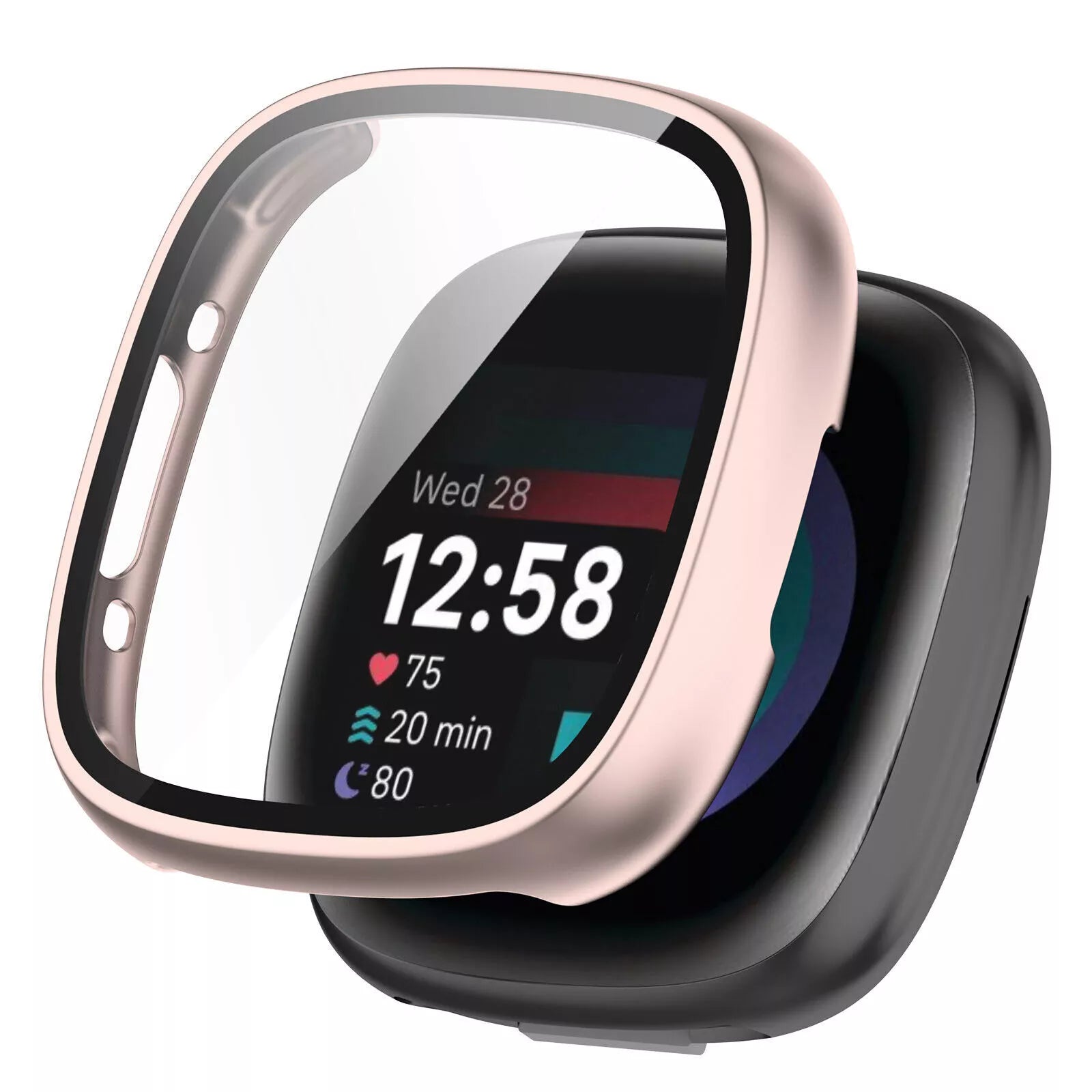 Coque rigide avec verre Fitbit Versa 4 / Sense 2 (or rose)