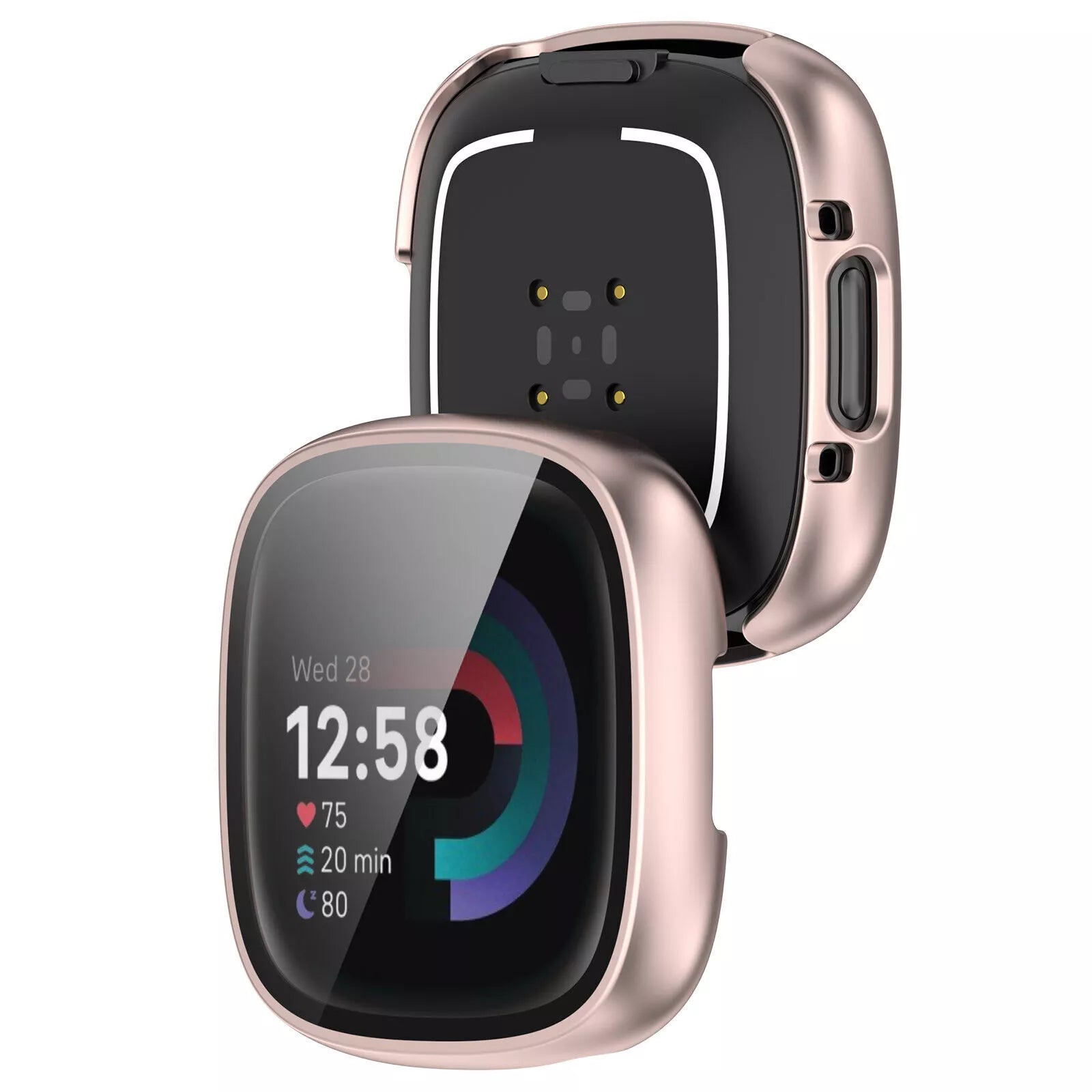 Coque rigide avec verre Fitbit Versa 4 / Sense 2 (or rose)