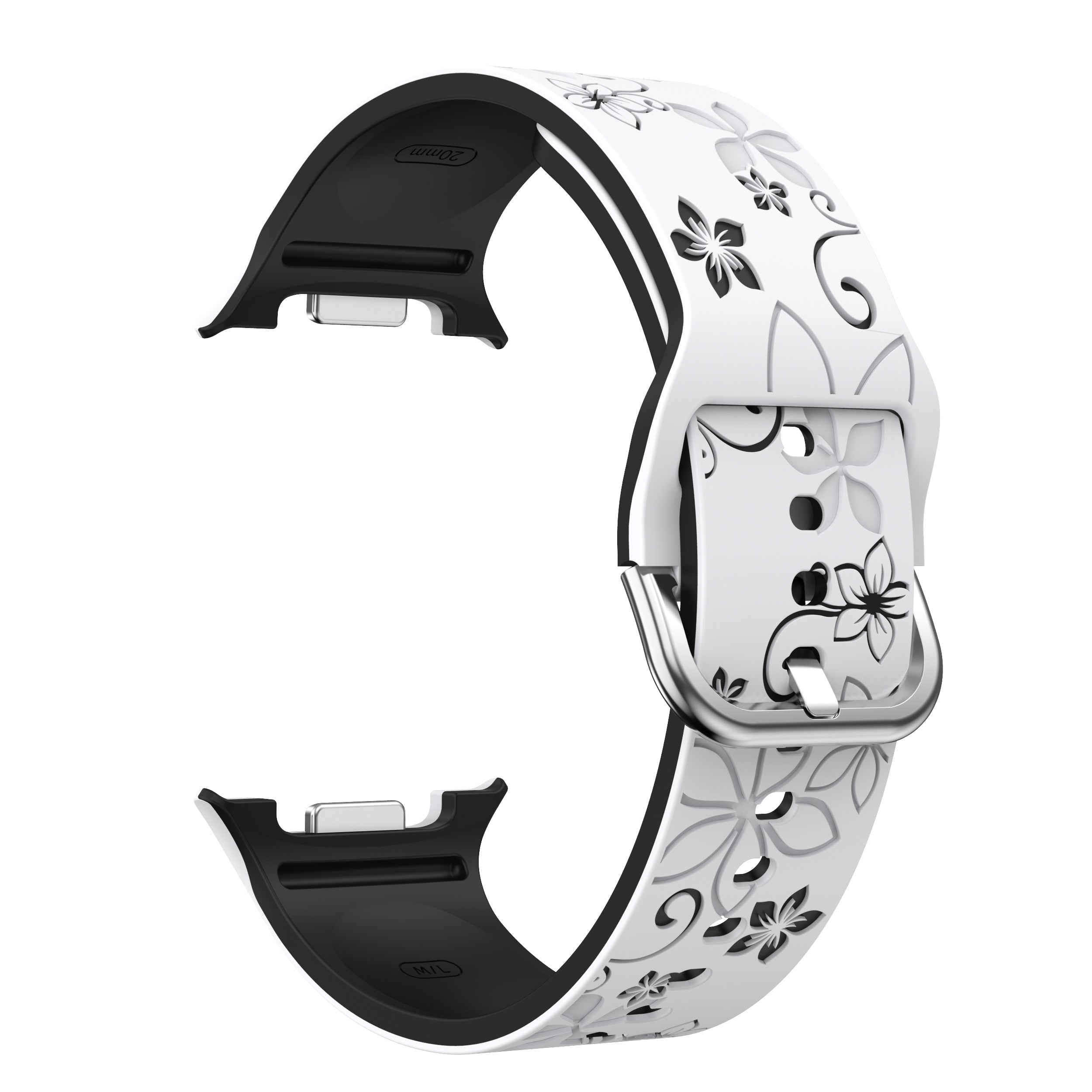 Bracelet silicone avec fleurs Samsung Galaxy Watch 8 - 40mm (blanc/noir)