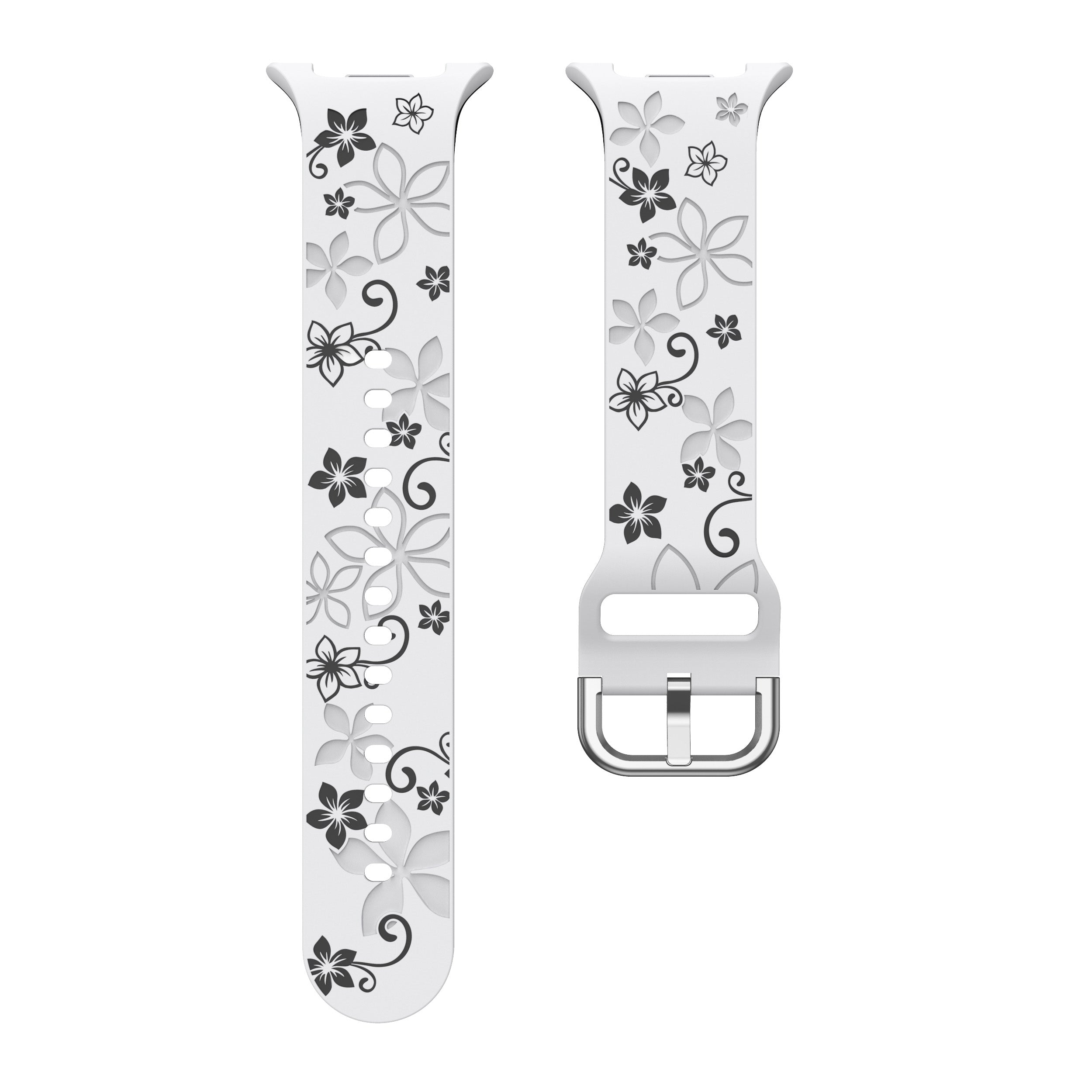 Bracelet silicone avec fleurs Samsung Galaxy Watch 8 - 40mm (blanc/noir)