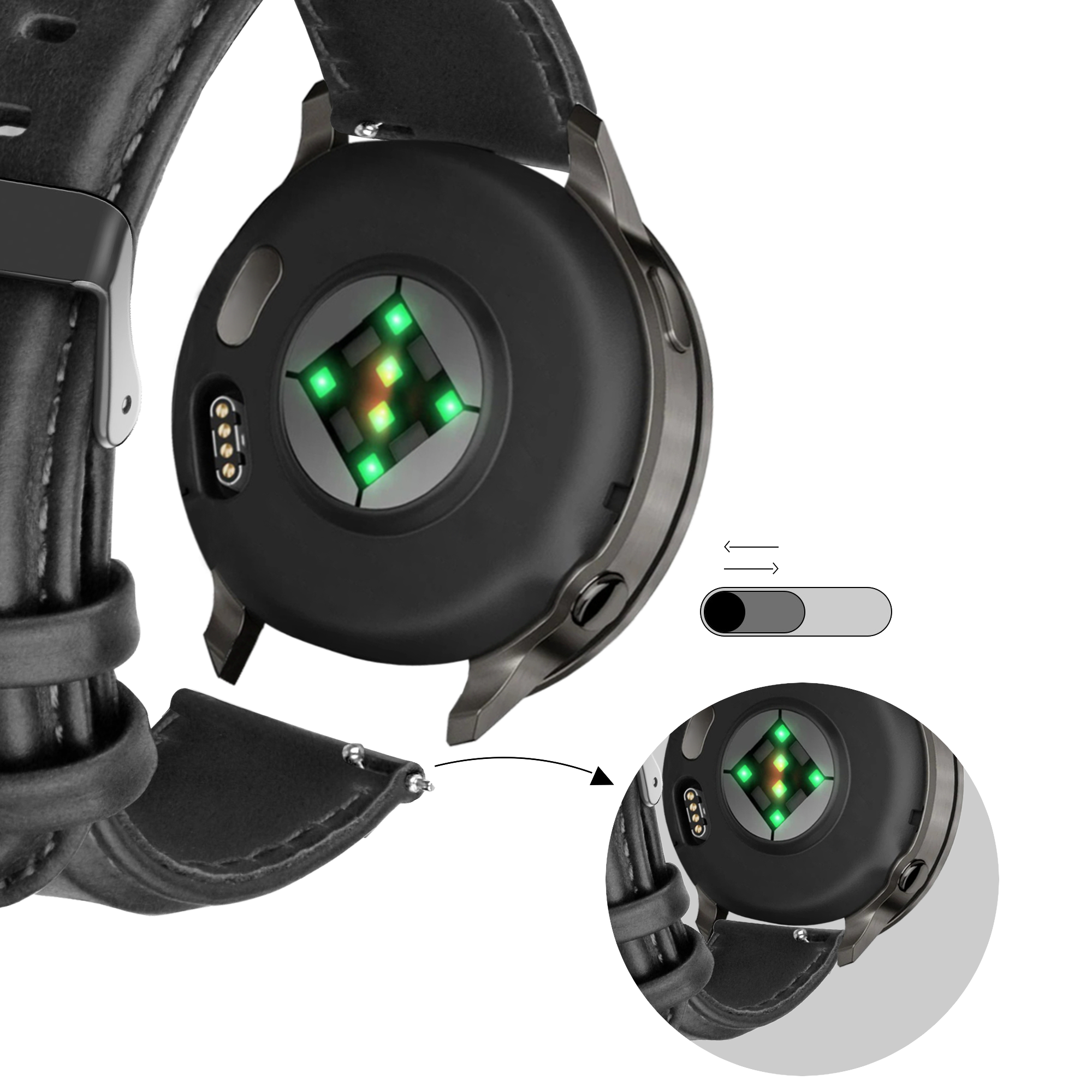 Bandz Bracelet cuir 'Classic' Garmin D2 Air X15 (noir)