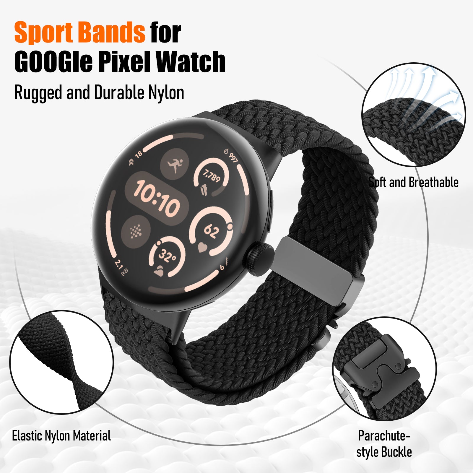 Bracelet tressé à maillons-P Google Pixel Watch 4 - 45mm (noir)