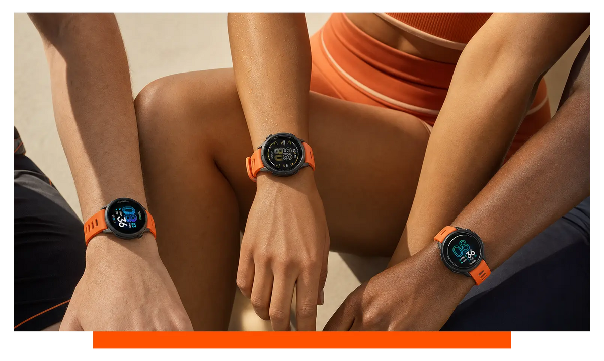 Three smartwatches worn on separate wrists, worn, mid-workout - Coros Pace 4 and Coros Apex 4 and Coros Pace Pro