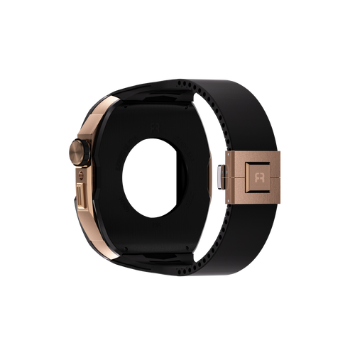 Reqior Apple Watch 45mm Case with Rubber Strap (Black/Rose Gold)