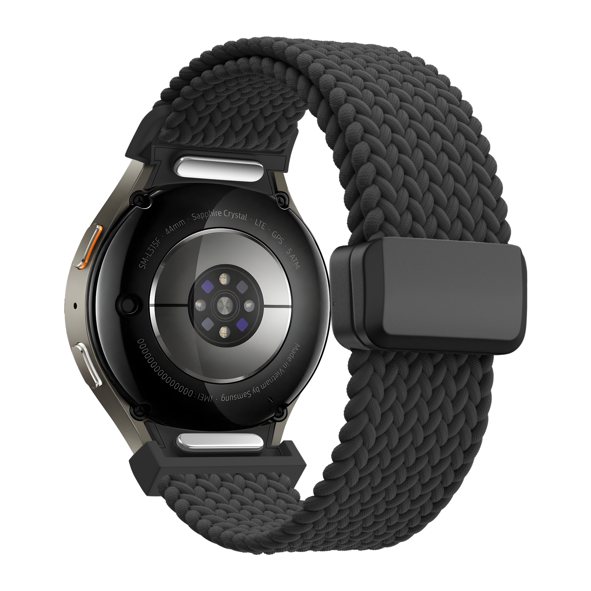 Bandz Samsung Galaxy Watch 4 44mm Braided Strap 'Easy Fit' (Black)