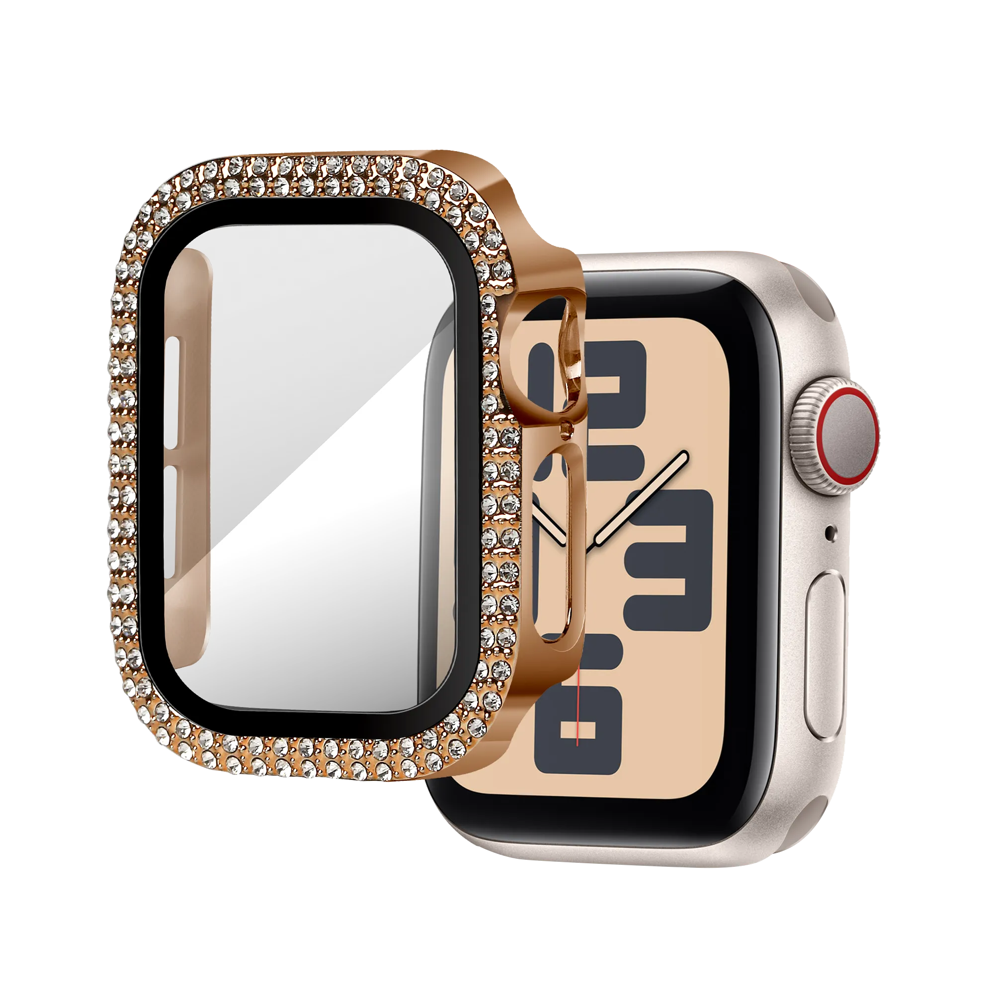 Bandz Coque diamant avec verre Apple Watch 10/11 - 42mm (or rose)