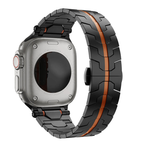 Bandz Bracelet acier granulé 'Deluxe' Apple Watch (noir/orange)