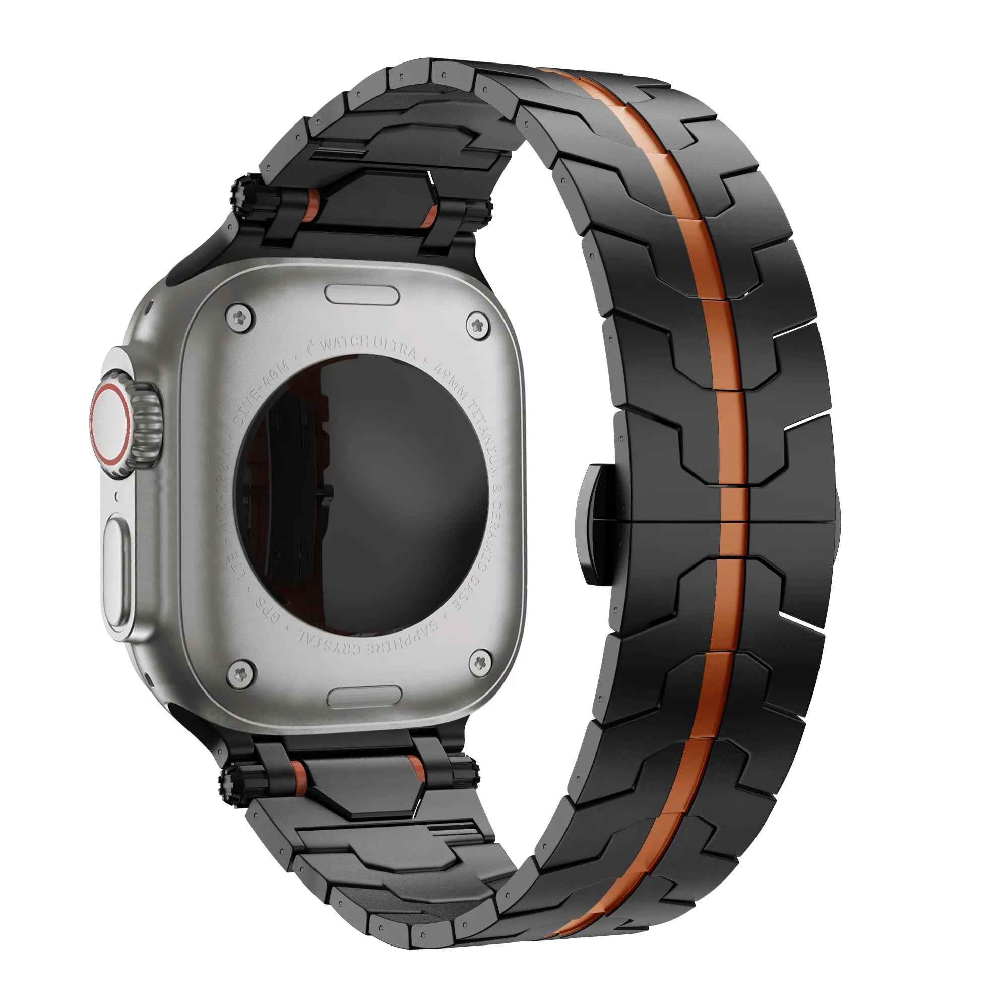 Bandz Bracelet acier granulé 'Deluxe' Apple Watch (noir/orange)