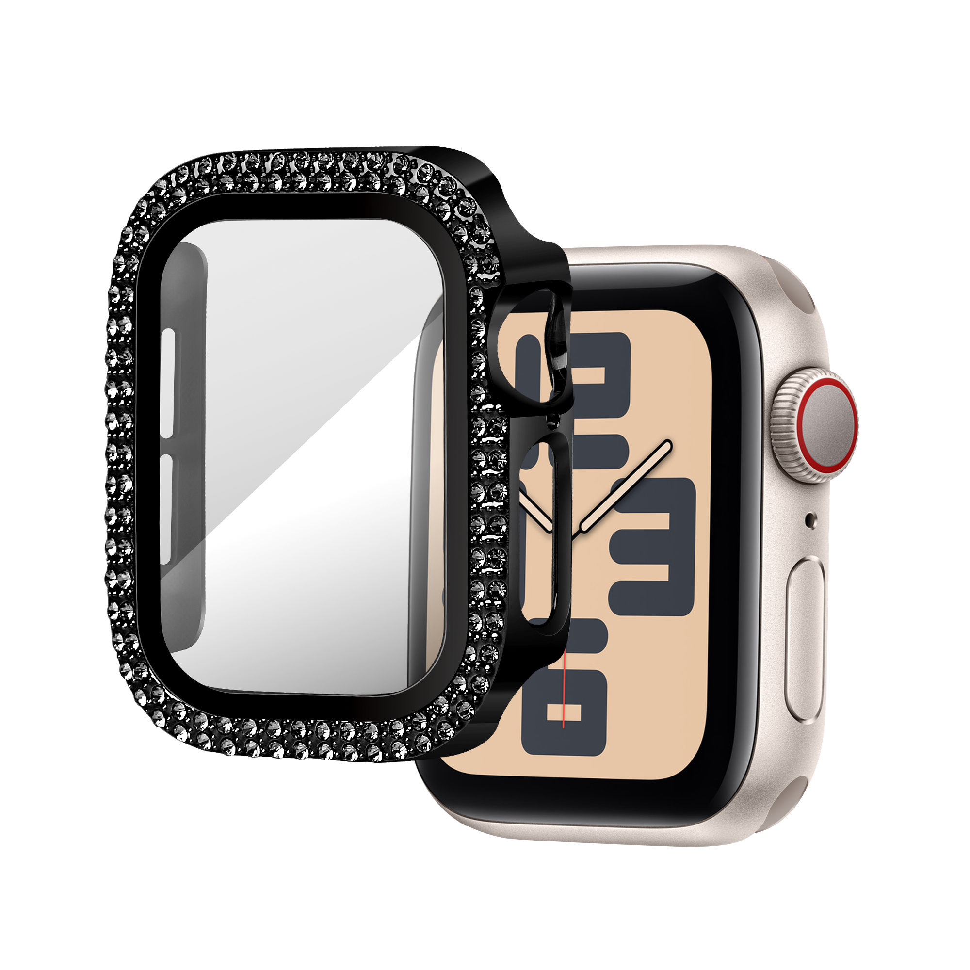 Bandz Coque diamant avec verre Apple Watch 11 - 42mm (noir)