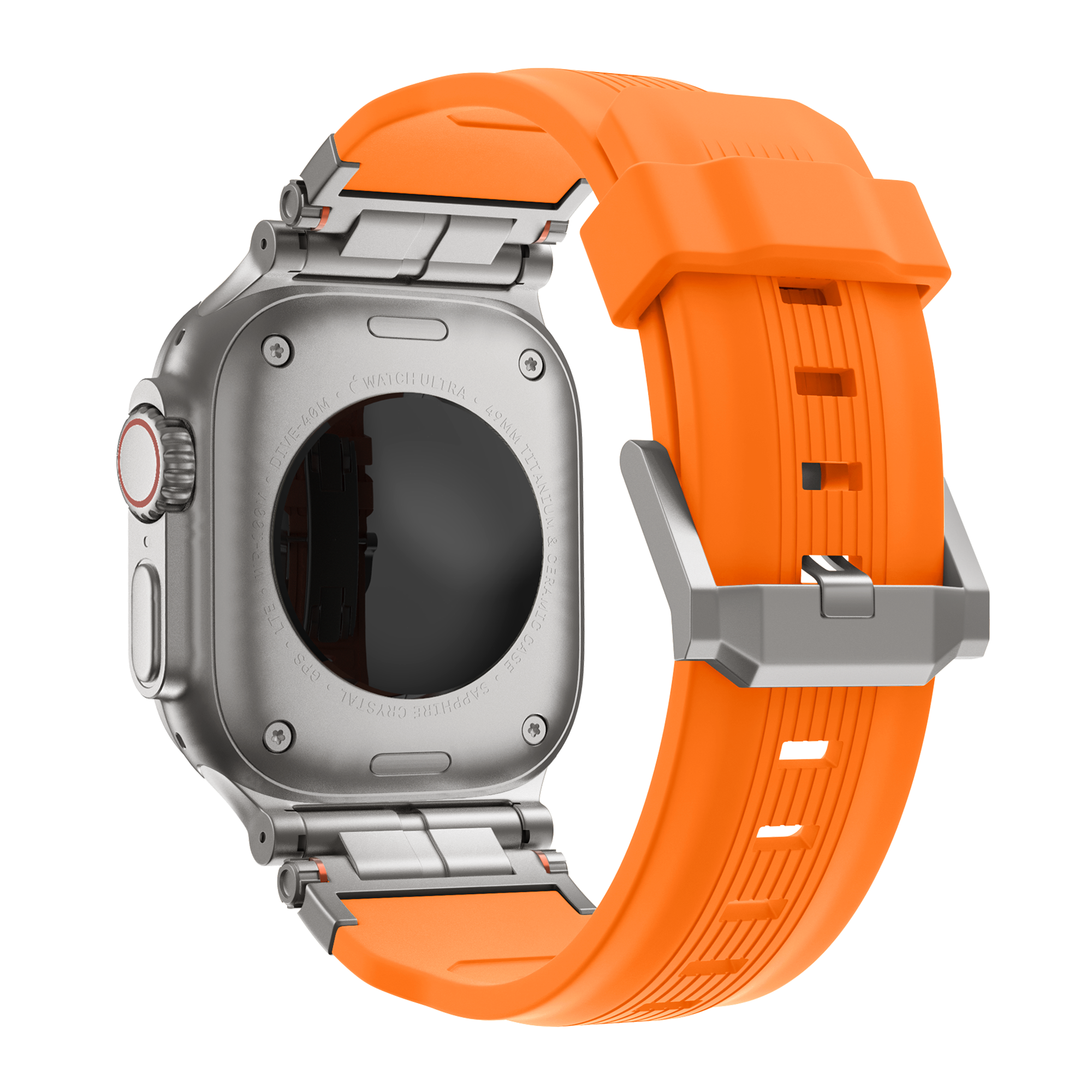 Bandz Apple Watch Liquid Silicone Strap 'Explorer' (Orange with Titanium)