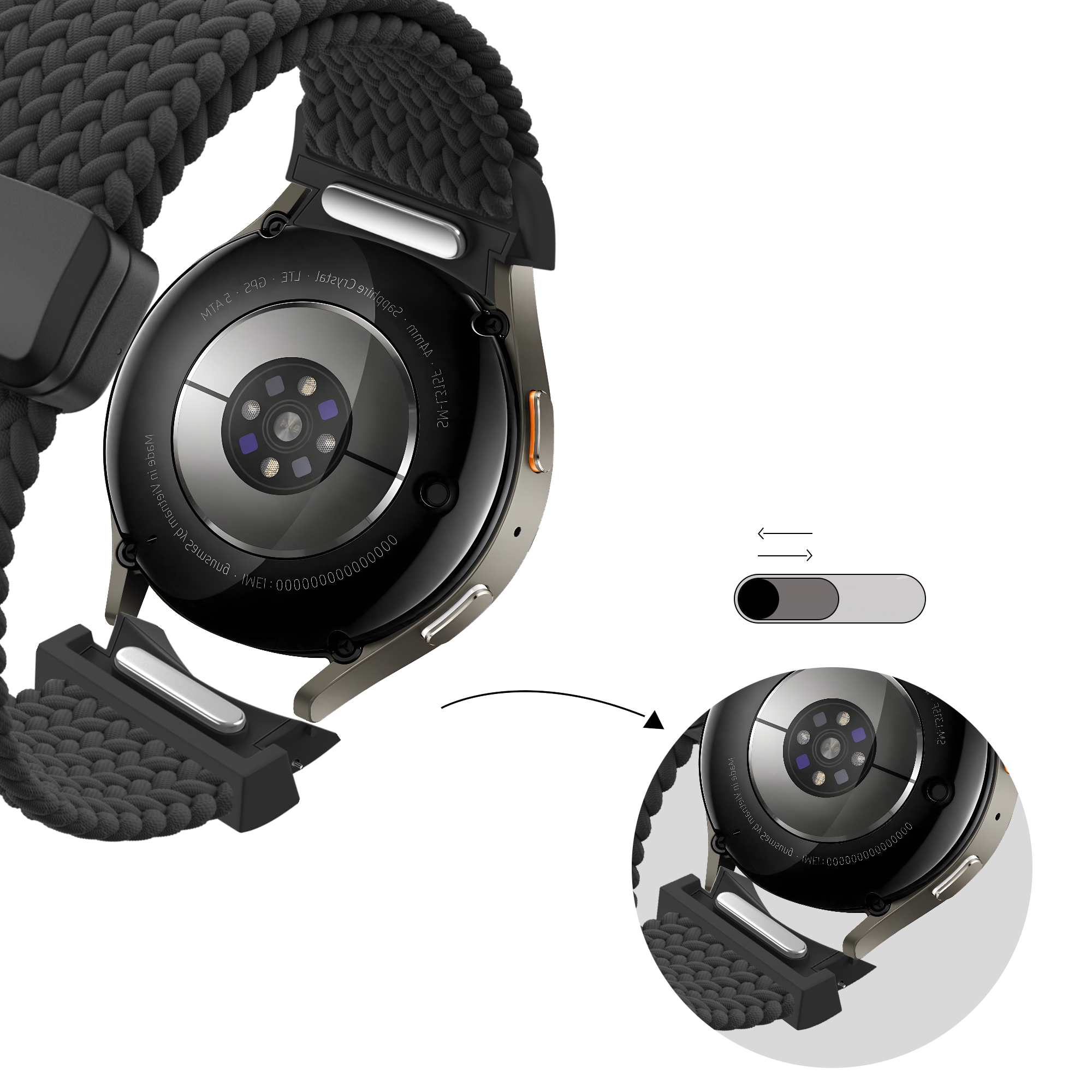 Bandz Bracelet trensé 'Easy Fit' Samsung Galaxy Watch 4 Classic 42mm (noir)