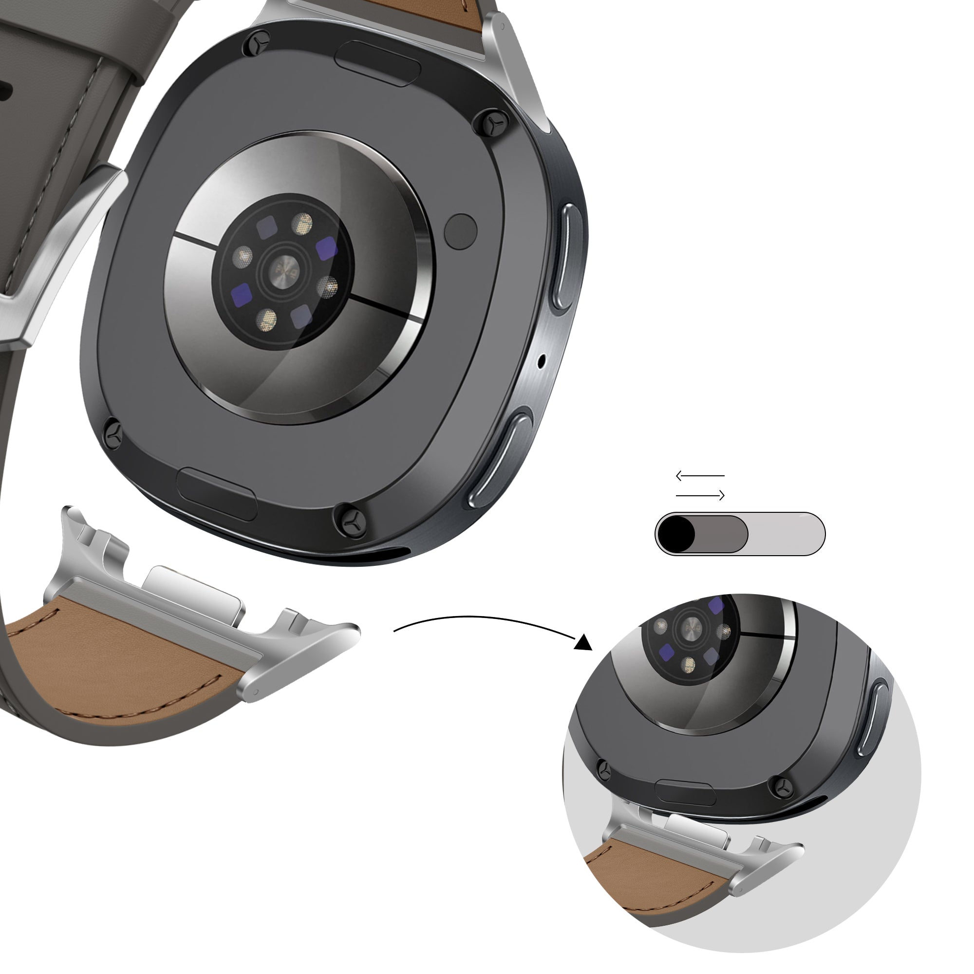 Bandz Bracelet cuir 'Classic' Samsung Galaxy Watch 8 - 44mm (gris foncé)