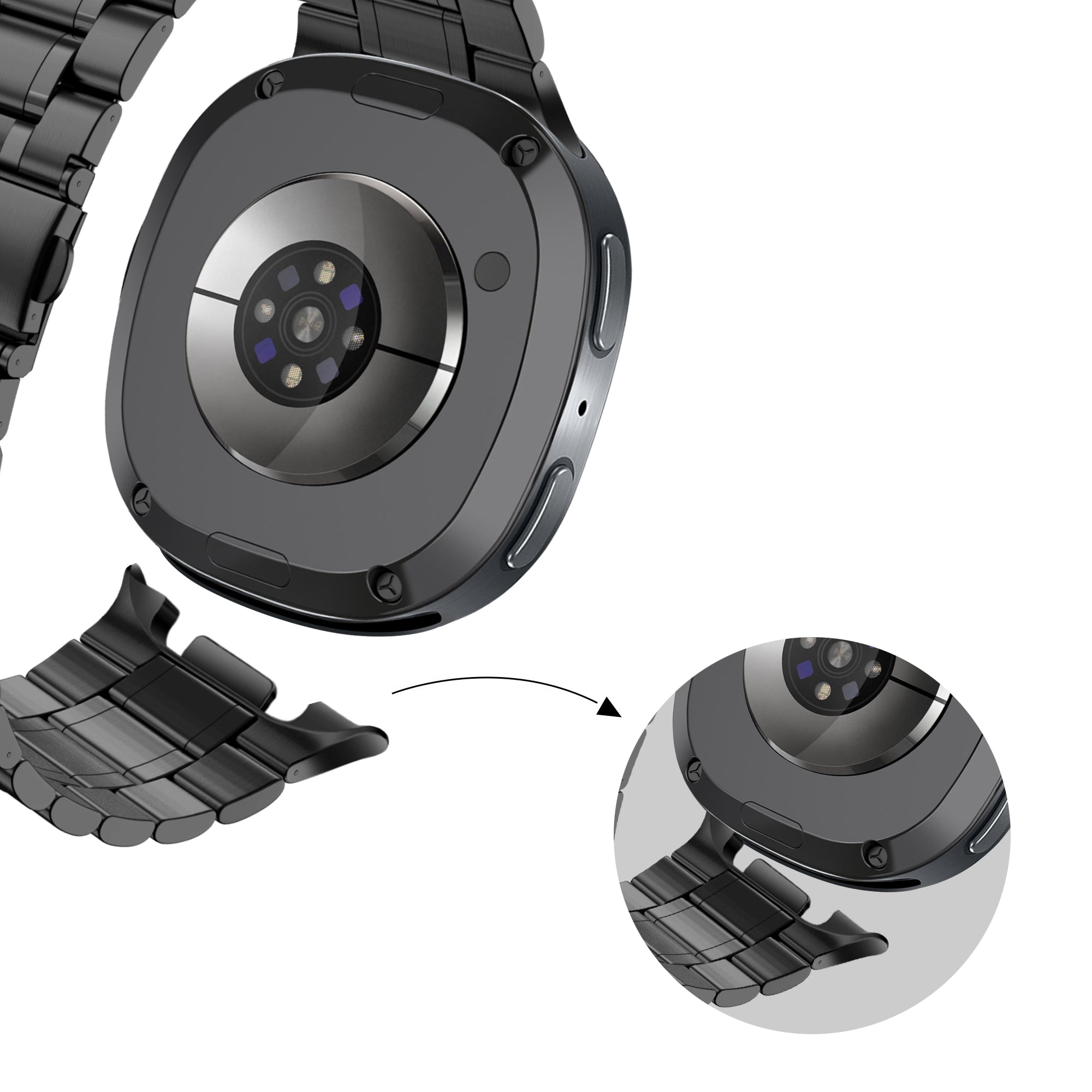 Bandz Bracelet acier 'Deluxe' Samsung Galaxy Watch 8 - 44mm (noir)