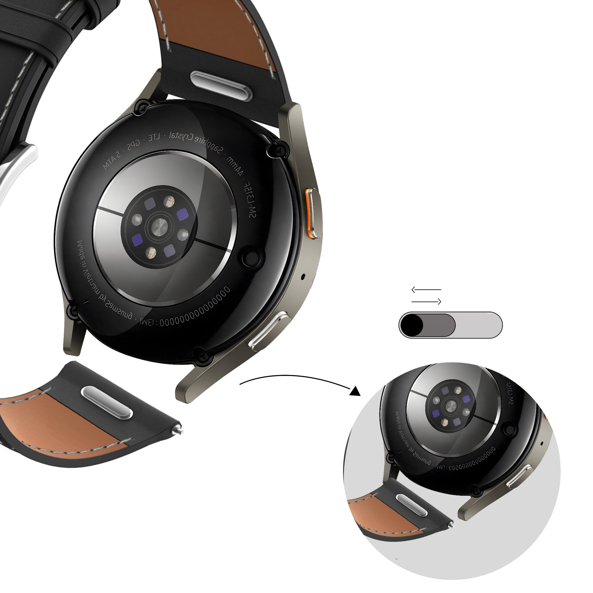 Bandz Bracelet cuir 'Easy Fit' Samsung Galaxy Watch 7 - 44mm (noir)