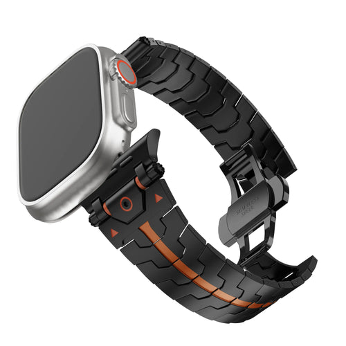 Bandz Bracelet acier granulé 'Deluxe' Apple Watch (noir/orange)