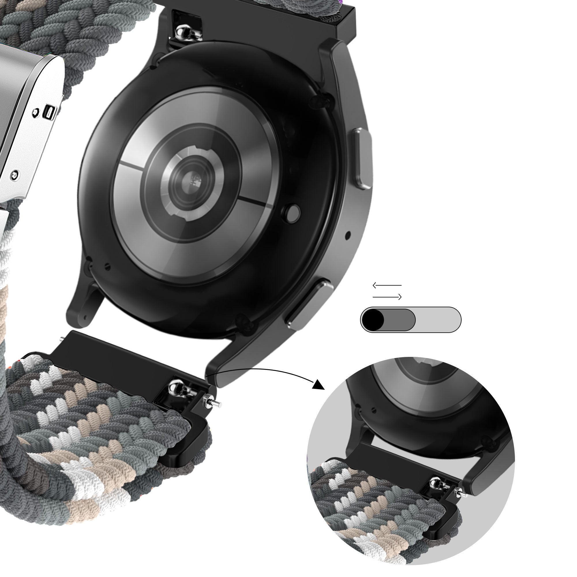 Bandz Bracelet nylon tissé Garmin Vivomove Trend (mandala noir)