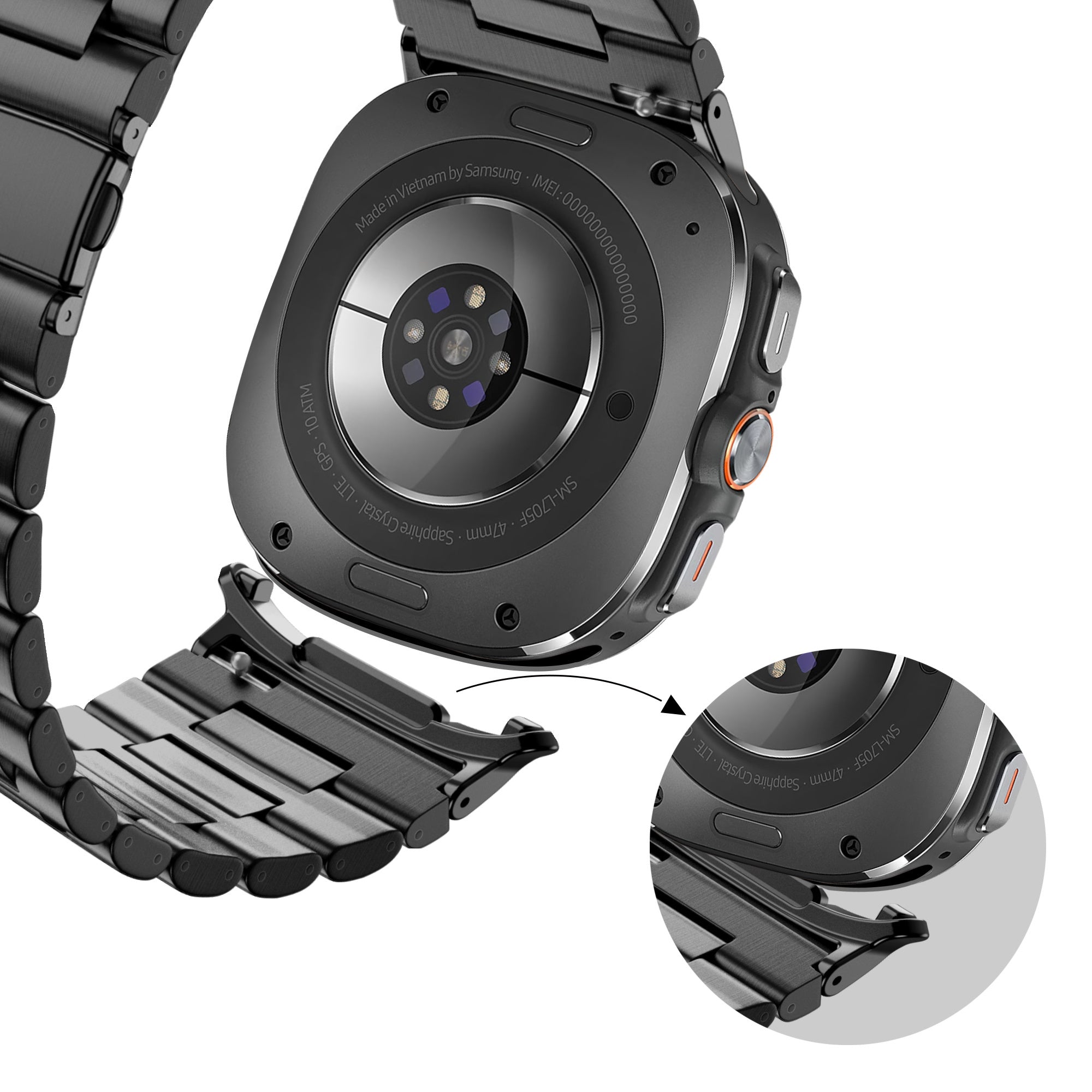 Bandz Samsung Galaxy Watch Ultra Steel Link Strap 'Deluxe' (Black)