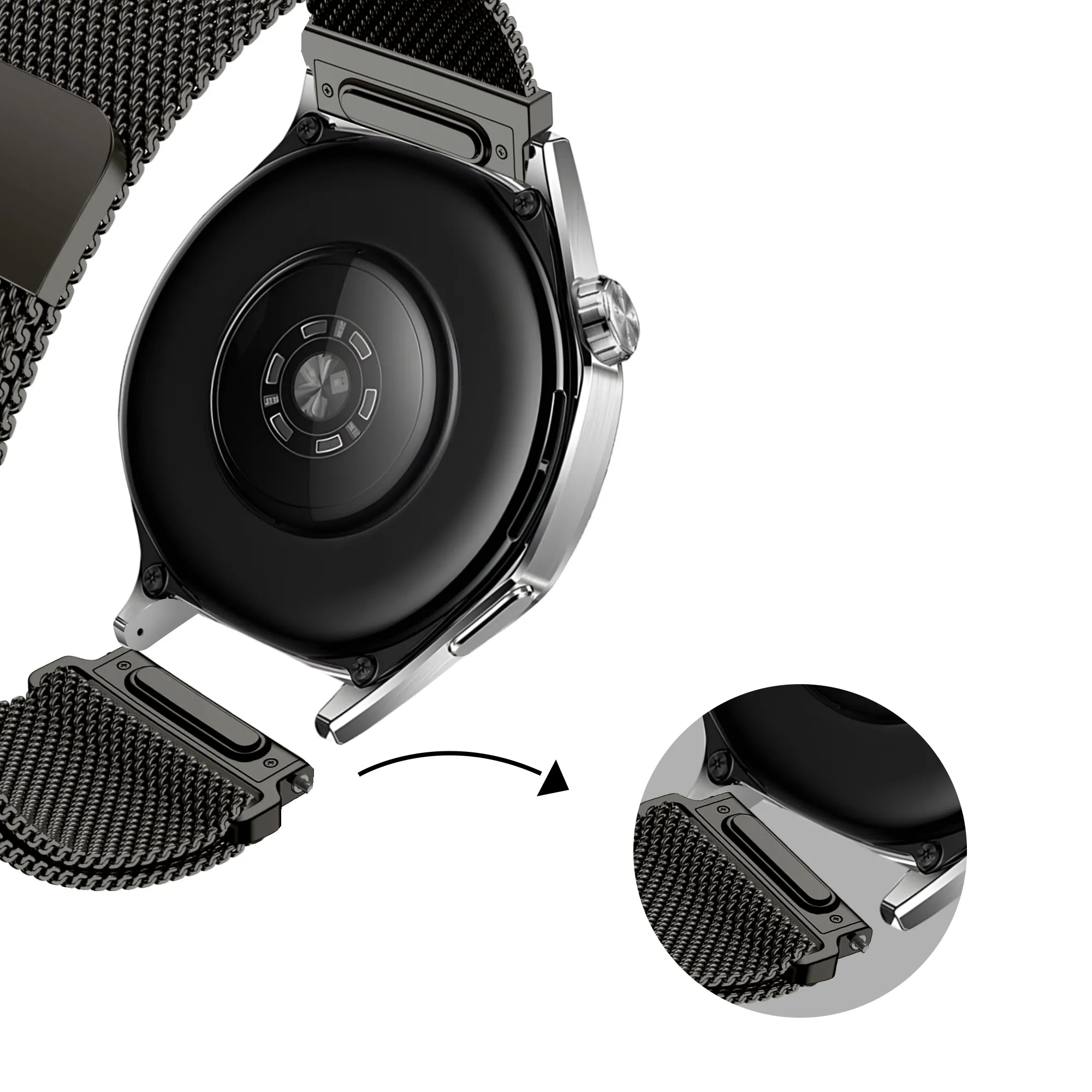 Bandz Huawei Watch GT 2 - 46mm 'One Push' Milanese Strap (Titanium Grey)
