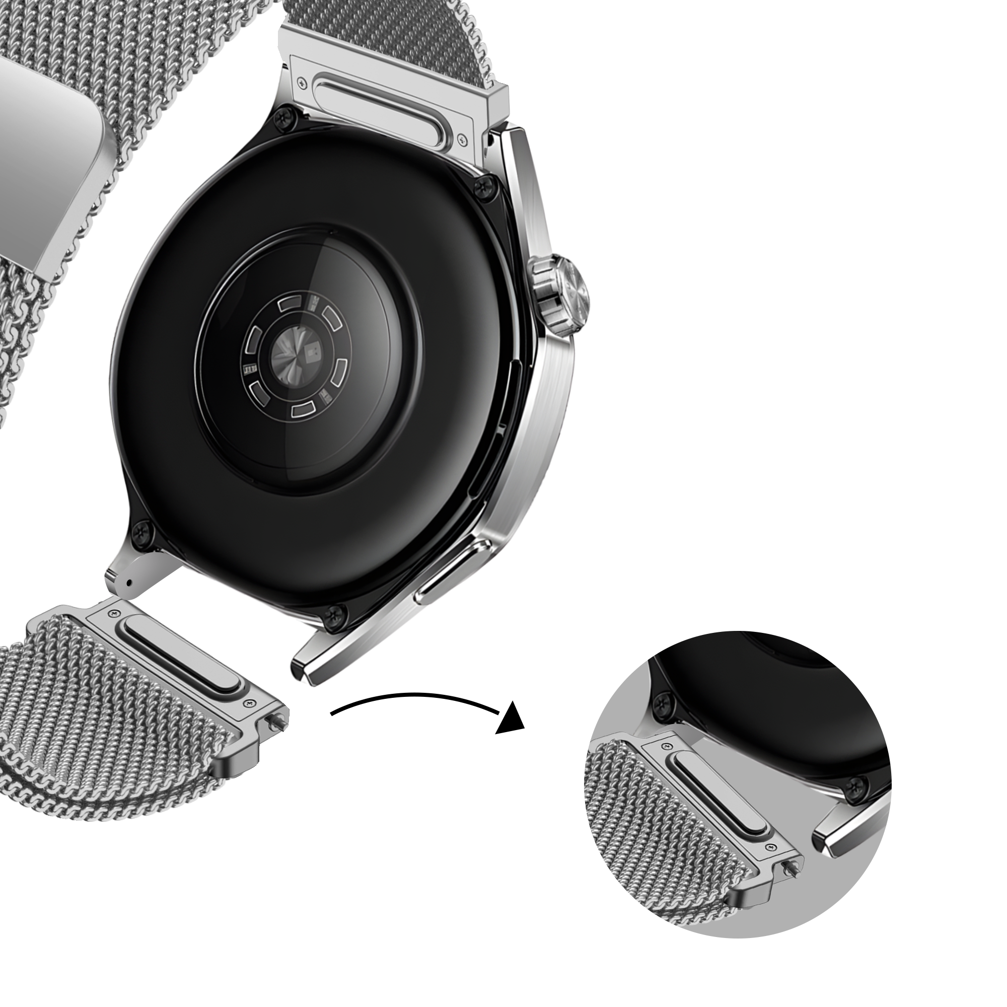 Bandz Amazfit Balance 'One Push' Milanese Strap (Silver)